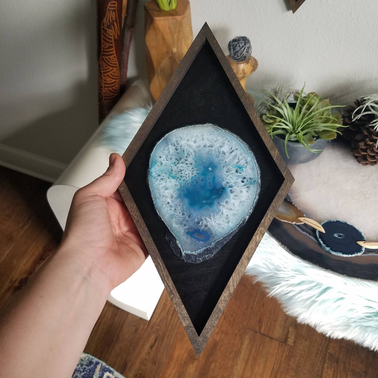 13" Teal Agate Framed Diamond Wall Art