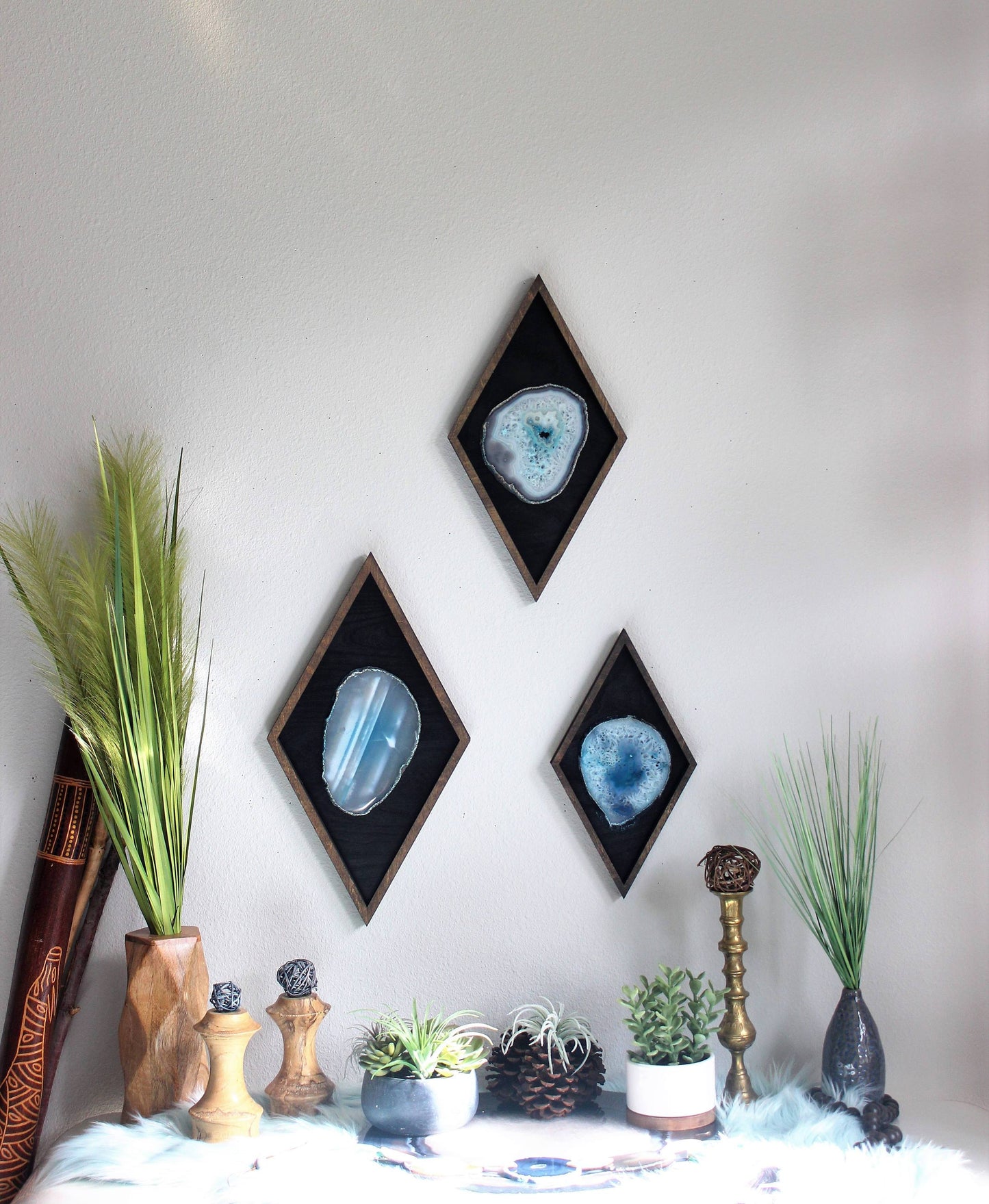 13" Teal Agate Framed Diamond Wall Art