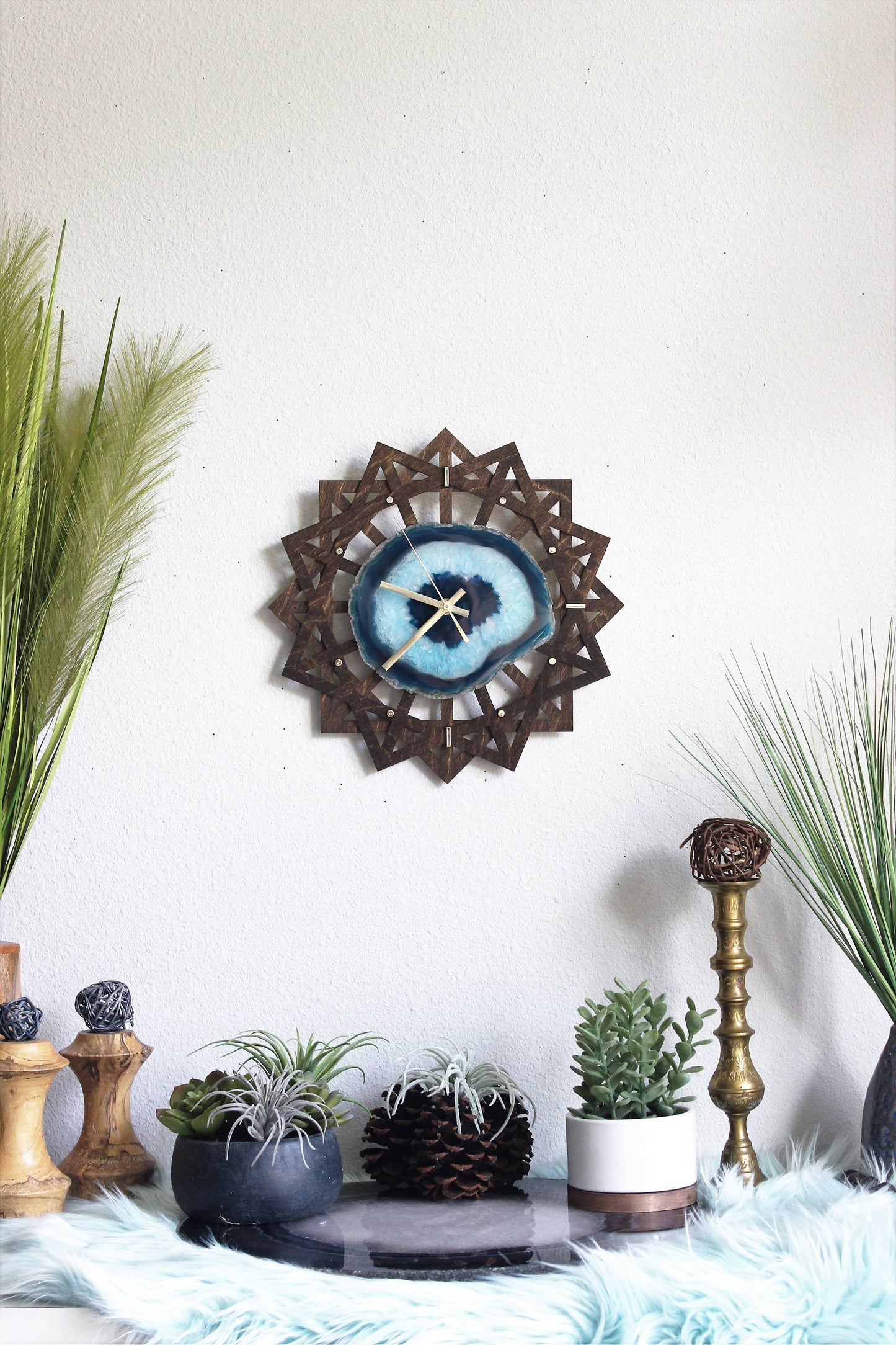 12" Teal Green Sunburst Agate Wall Clock