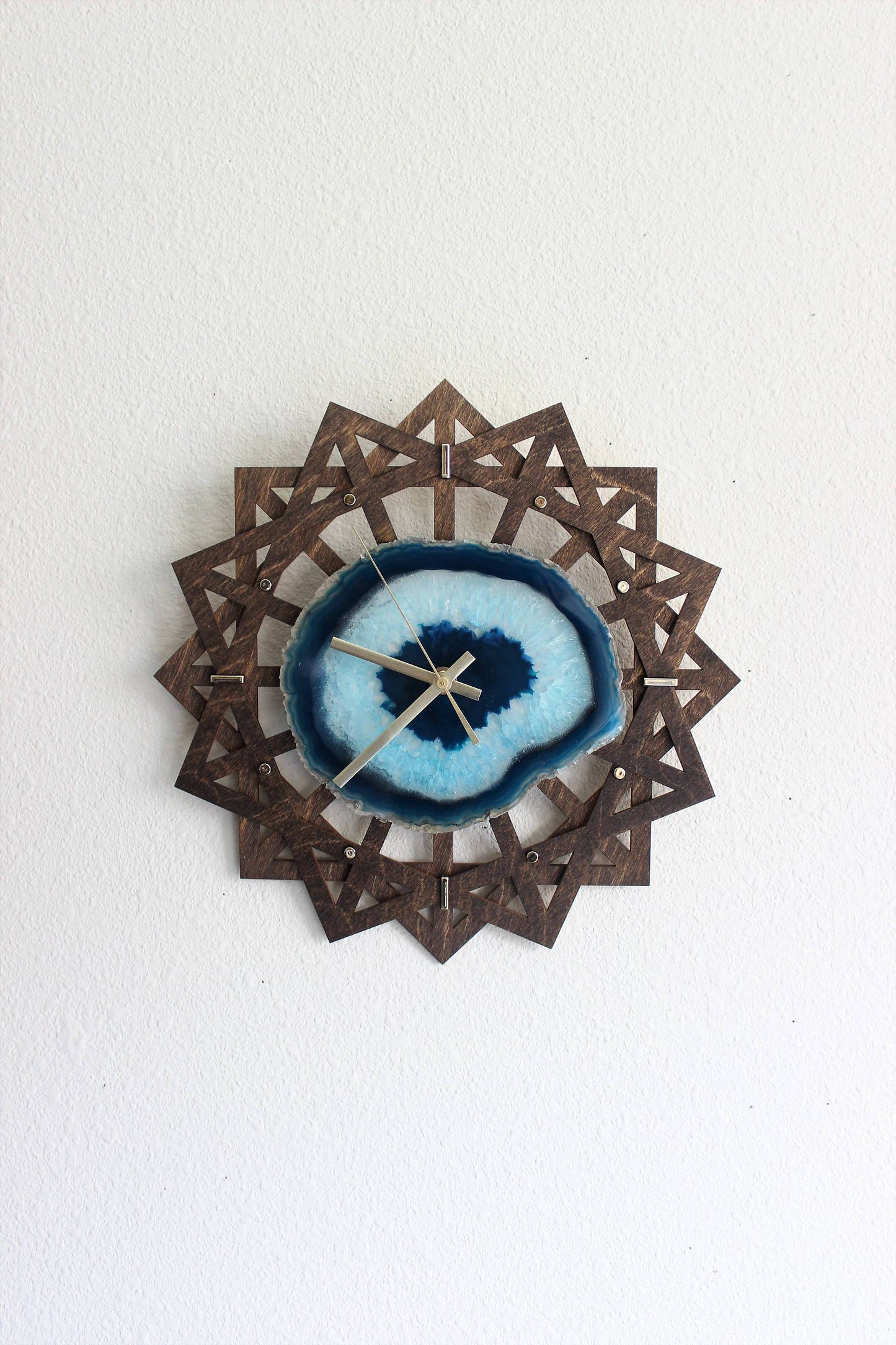 12" Teal Green Sunburst Agate Wall Clock