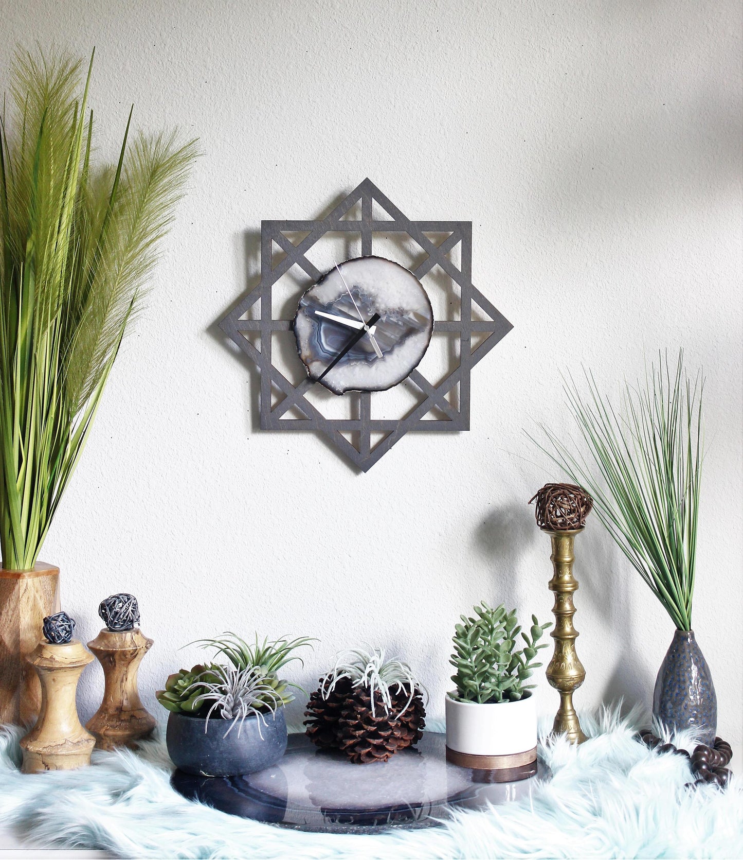 14" Gray Geometric Agate Wall Clock