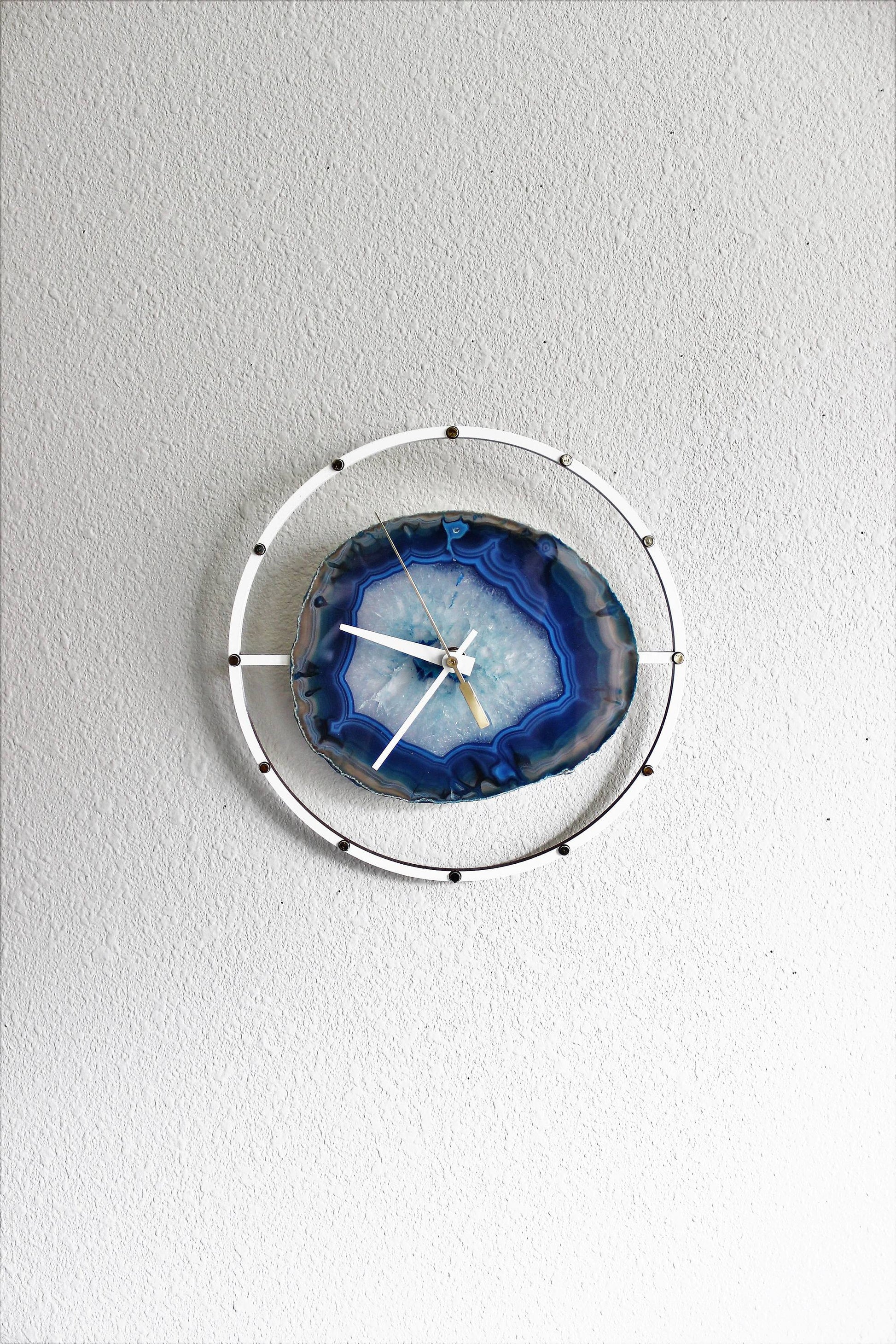 10" Blue Agate Wood Wall Clock