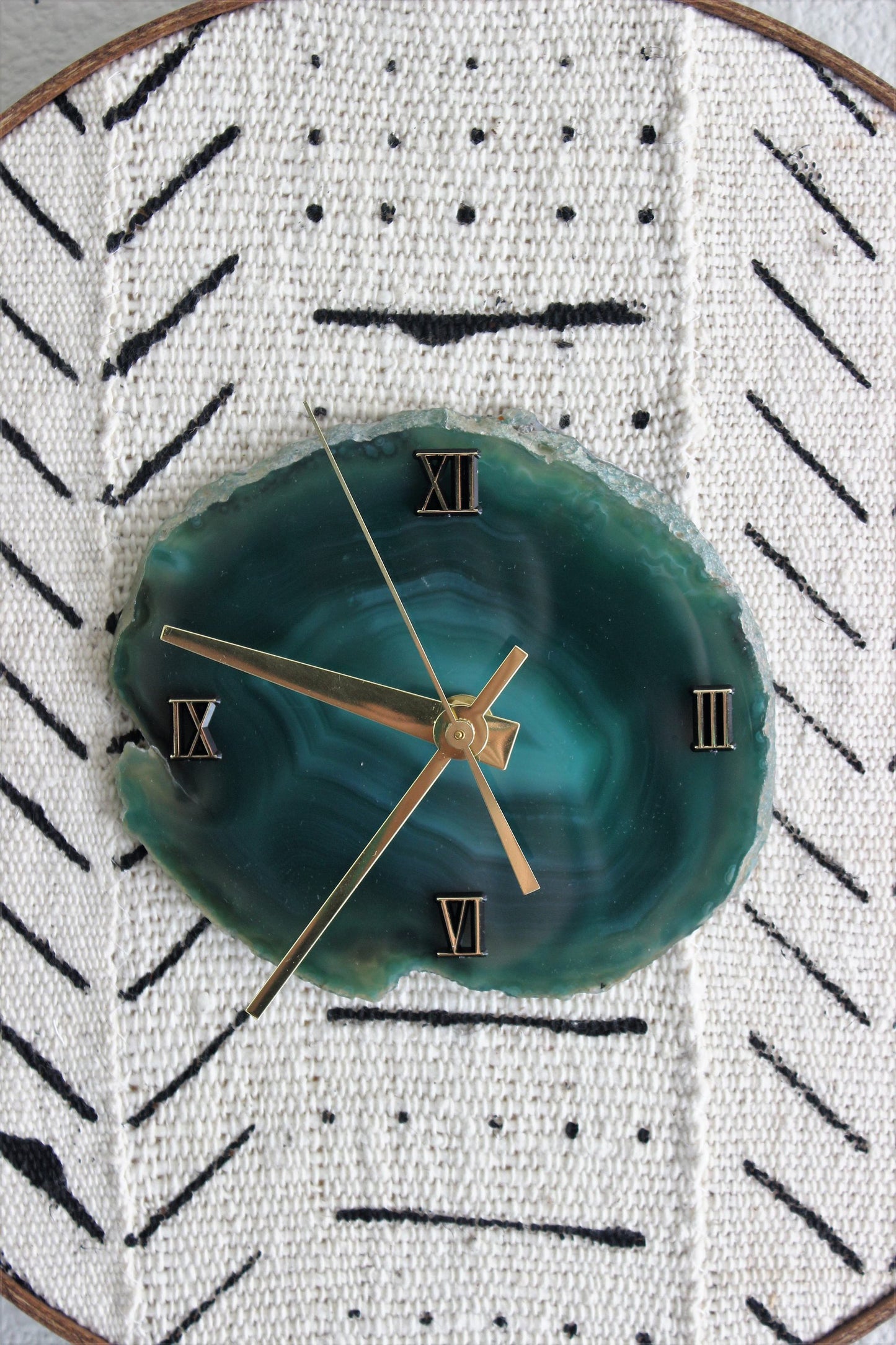 12" Textile Mudcloth Green Agate Wall Clock