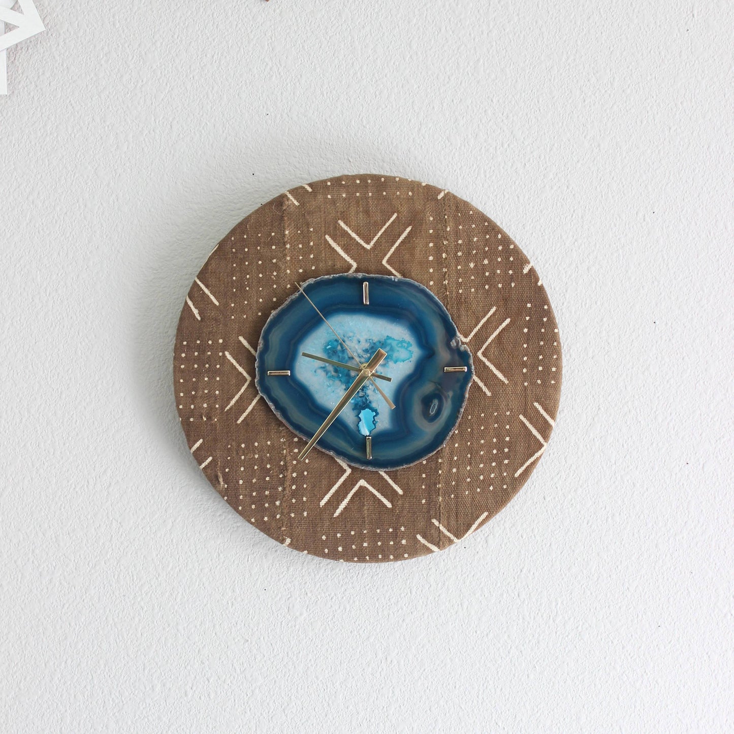 12"  Textile Mudcloth Teal Agate Wall Clock