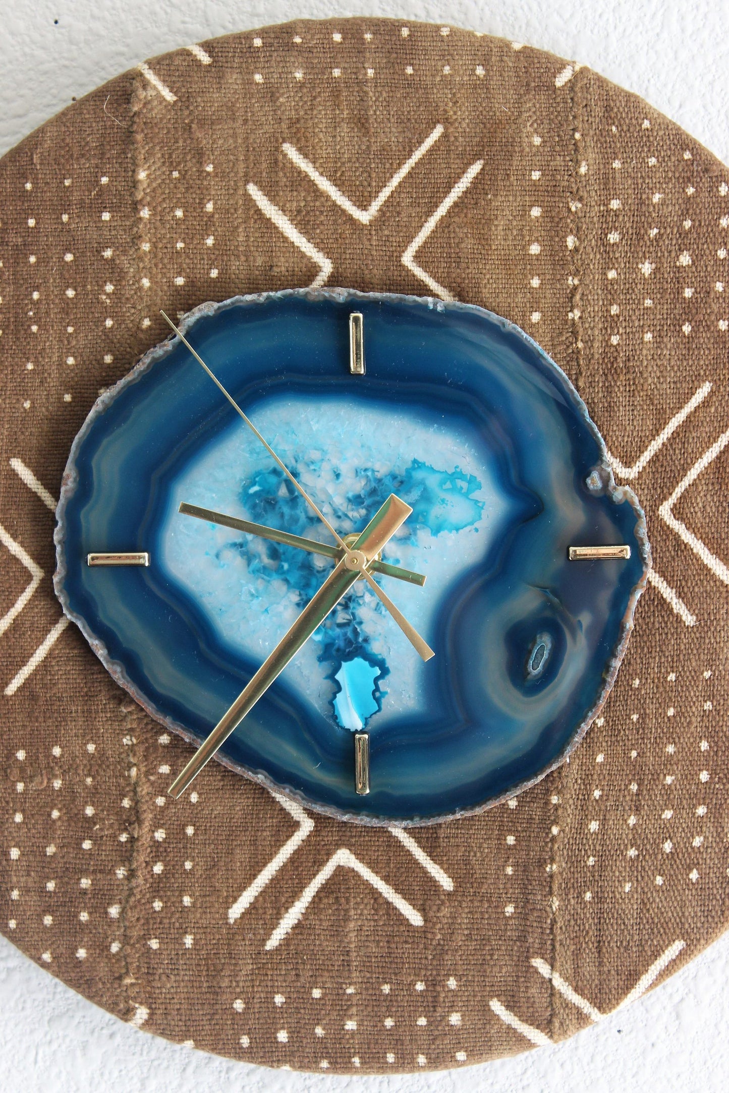 12"  Textile Mudcloth Teal Agate Wall Clock