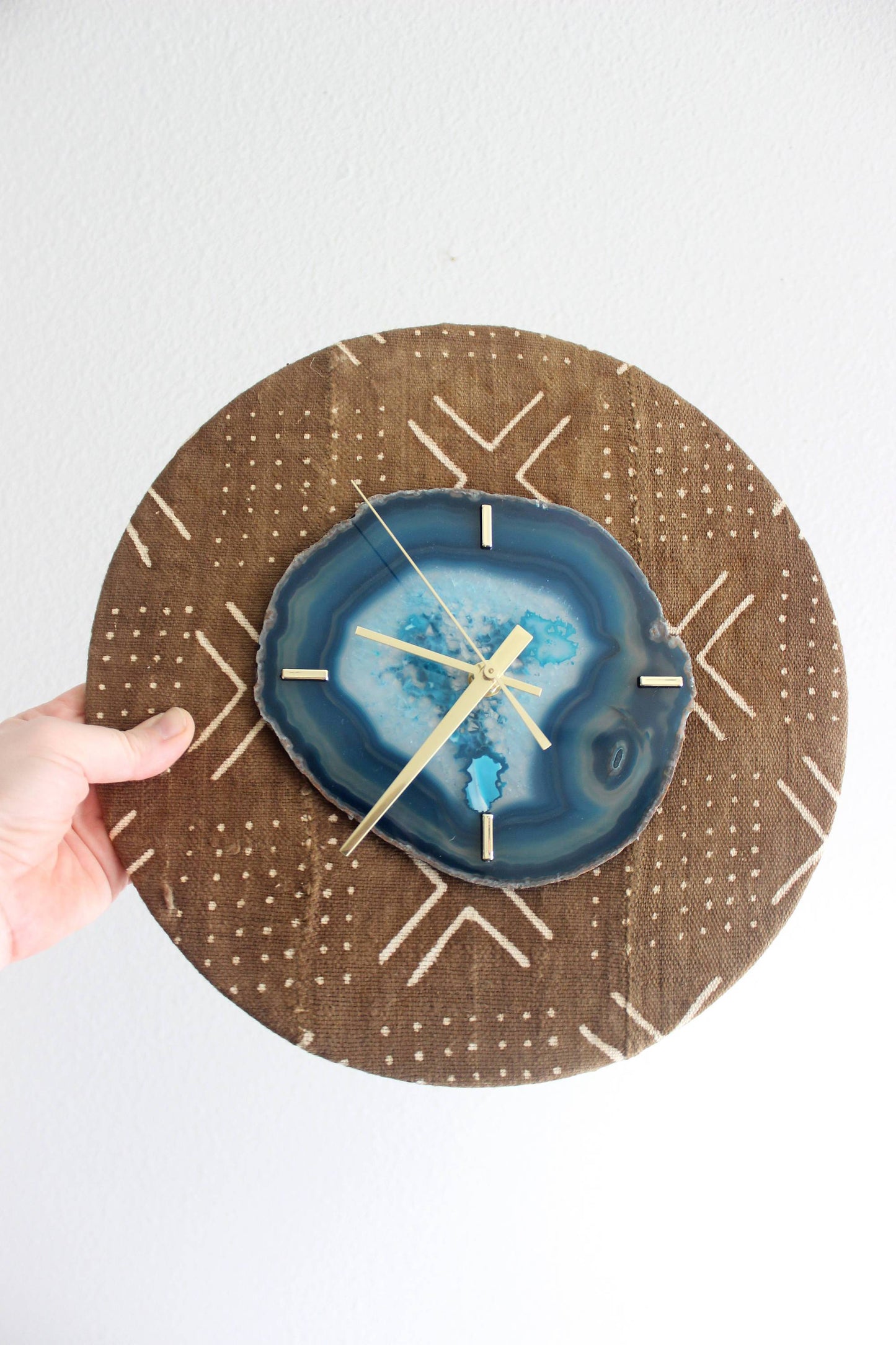 12"  Textile Mudcloth Teal Agate Wall Clock