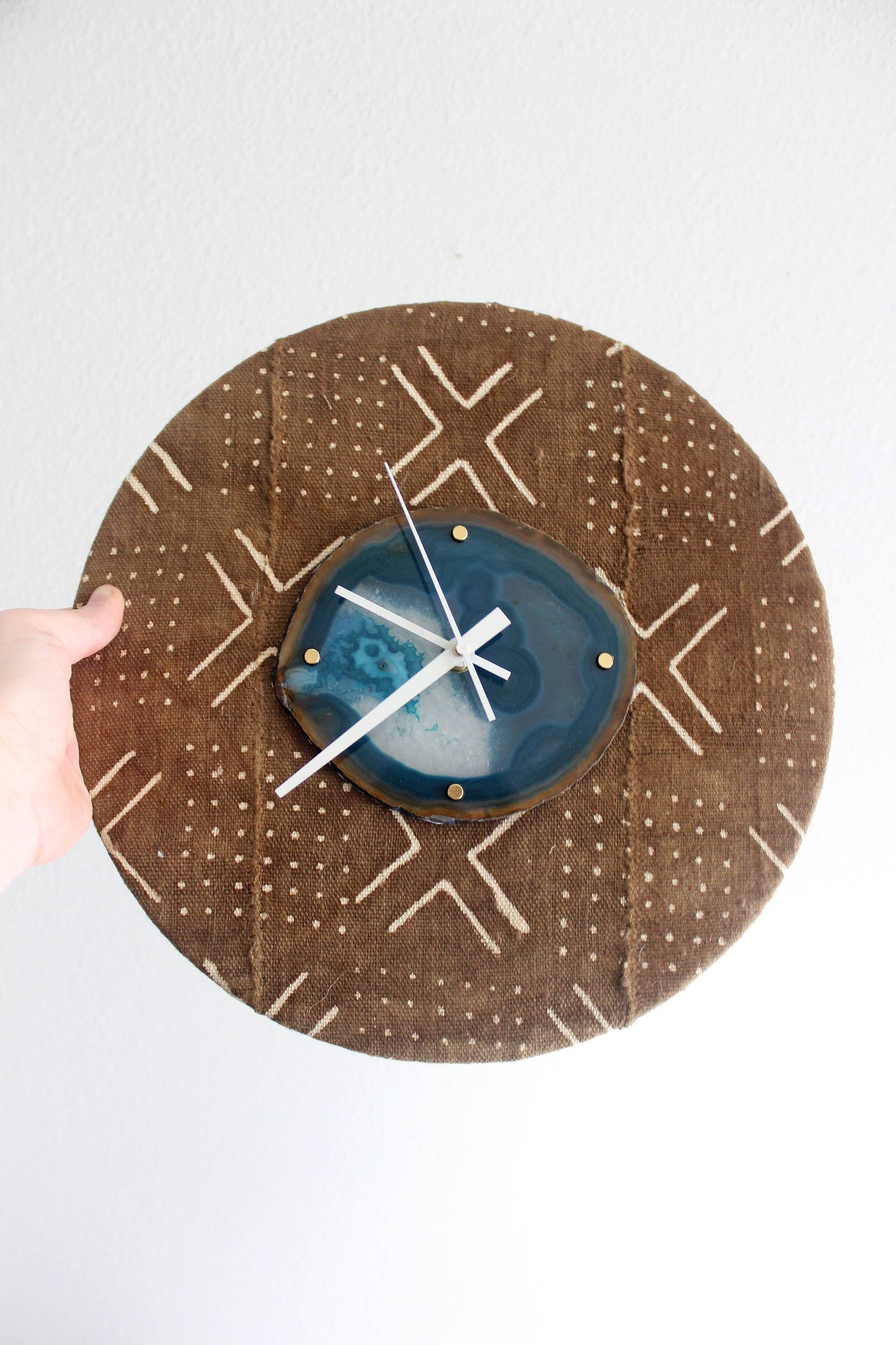 12" Textile Mudcloth Teal Agate Wall Clock