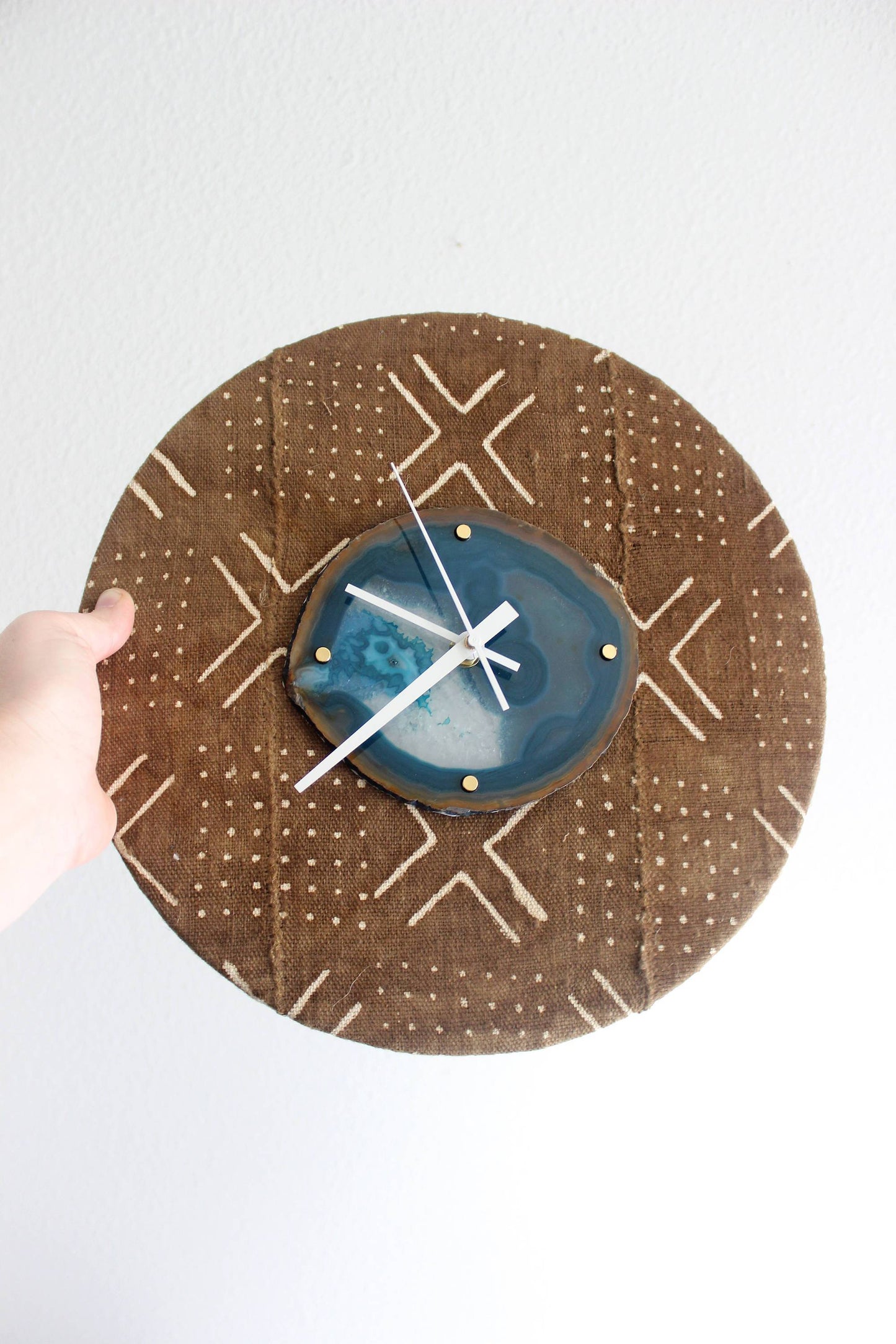 12" Textile Mudcloth Teal Agate Wall Clock