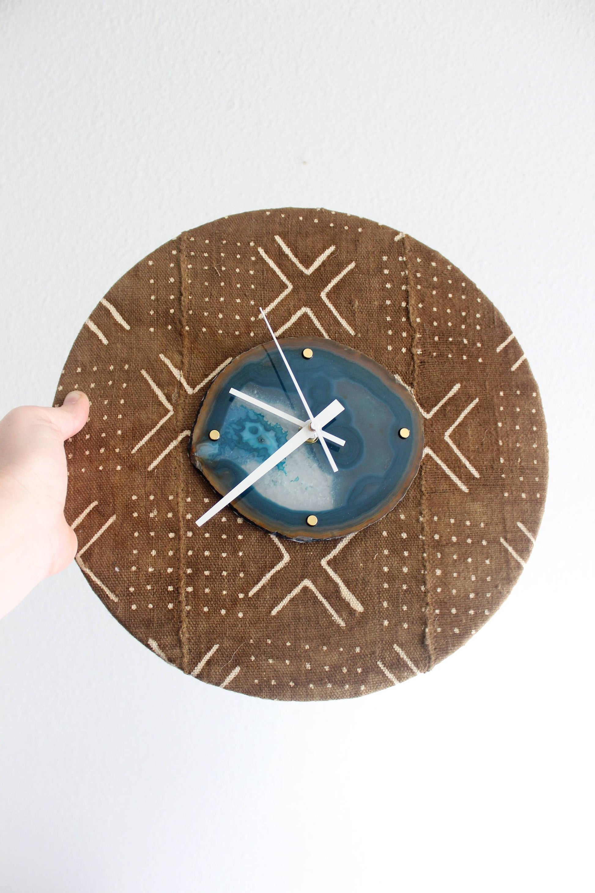 12" Textile Mudcloth Teal Agate Wall Clock