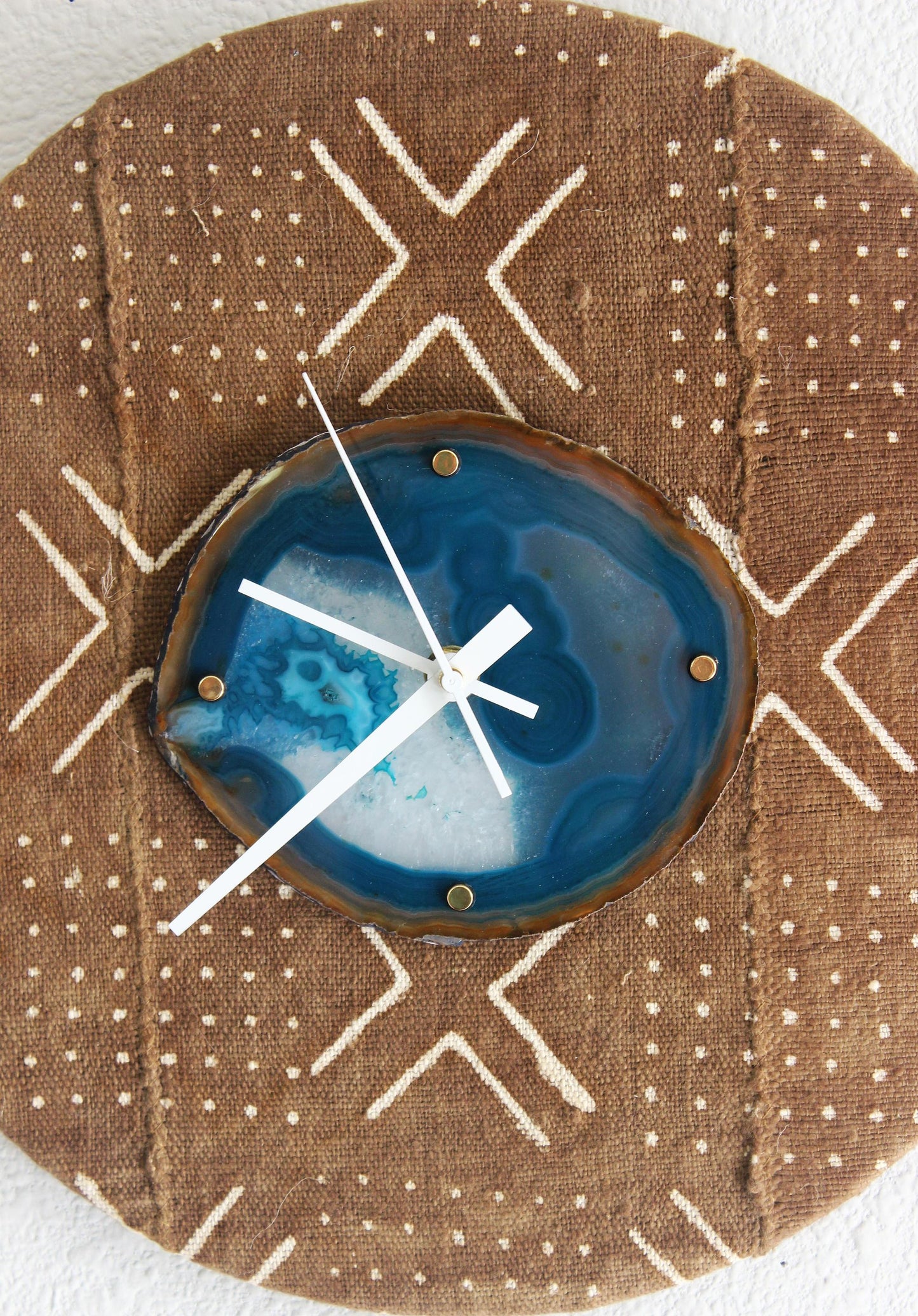 12" Textile Mudcloth Teal Agate Wall Clock