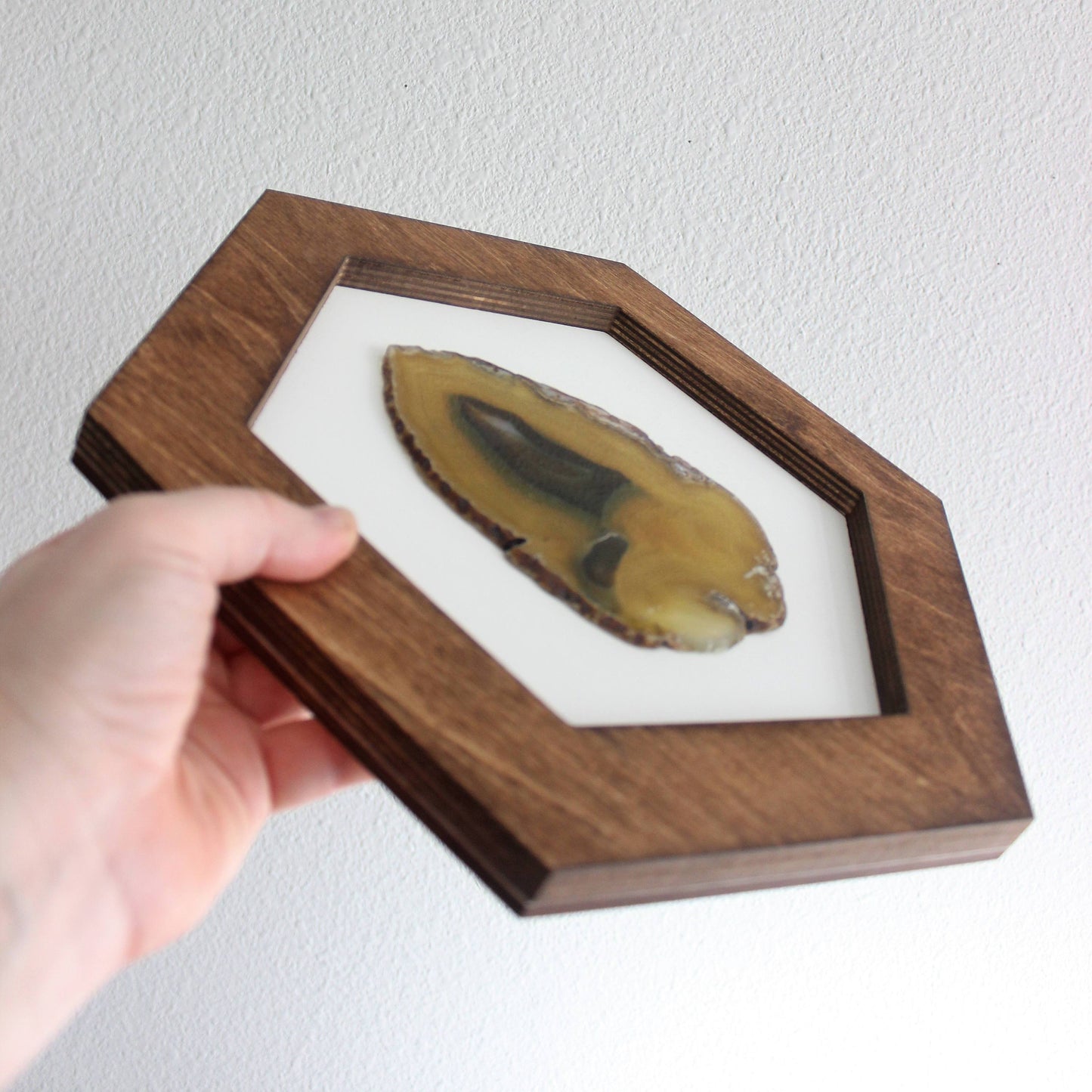 12" Yellow Agate Framed Hex Wall Art