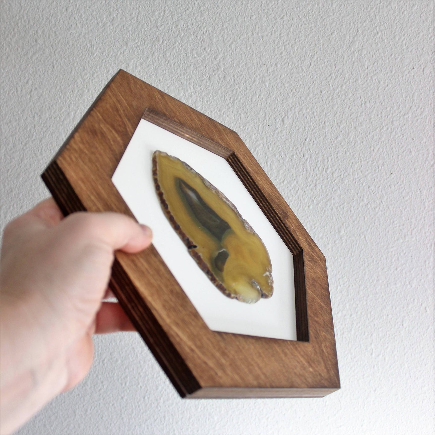 12" Yellow Agate Framed Hex Wall Art