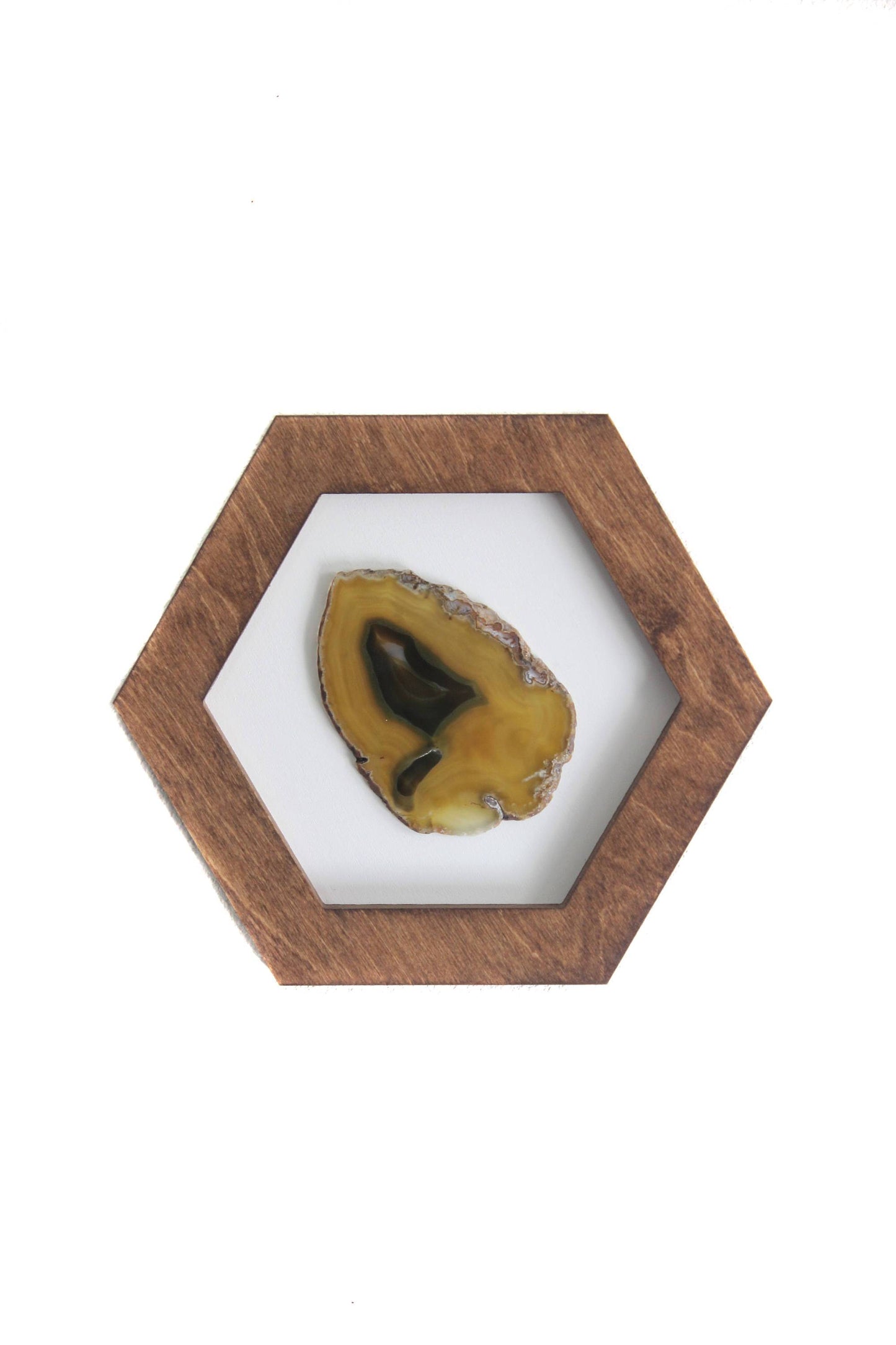 12" Yellow Agate Framed Hex Wall Art