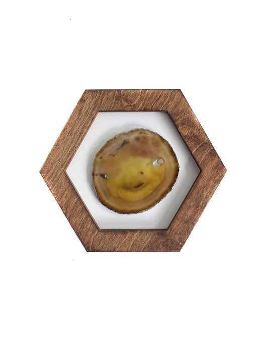 10" Yellow Agate Framed Hex Wall Art