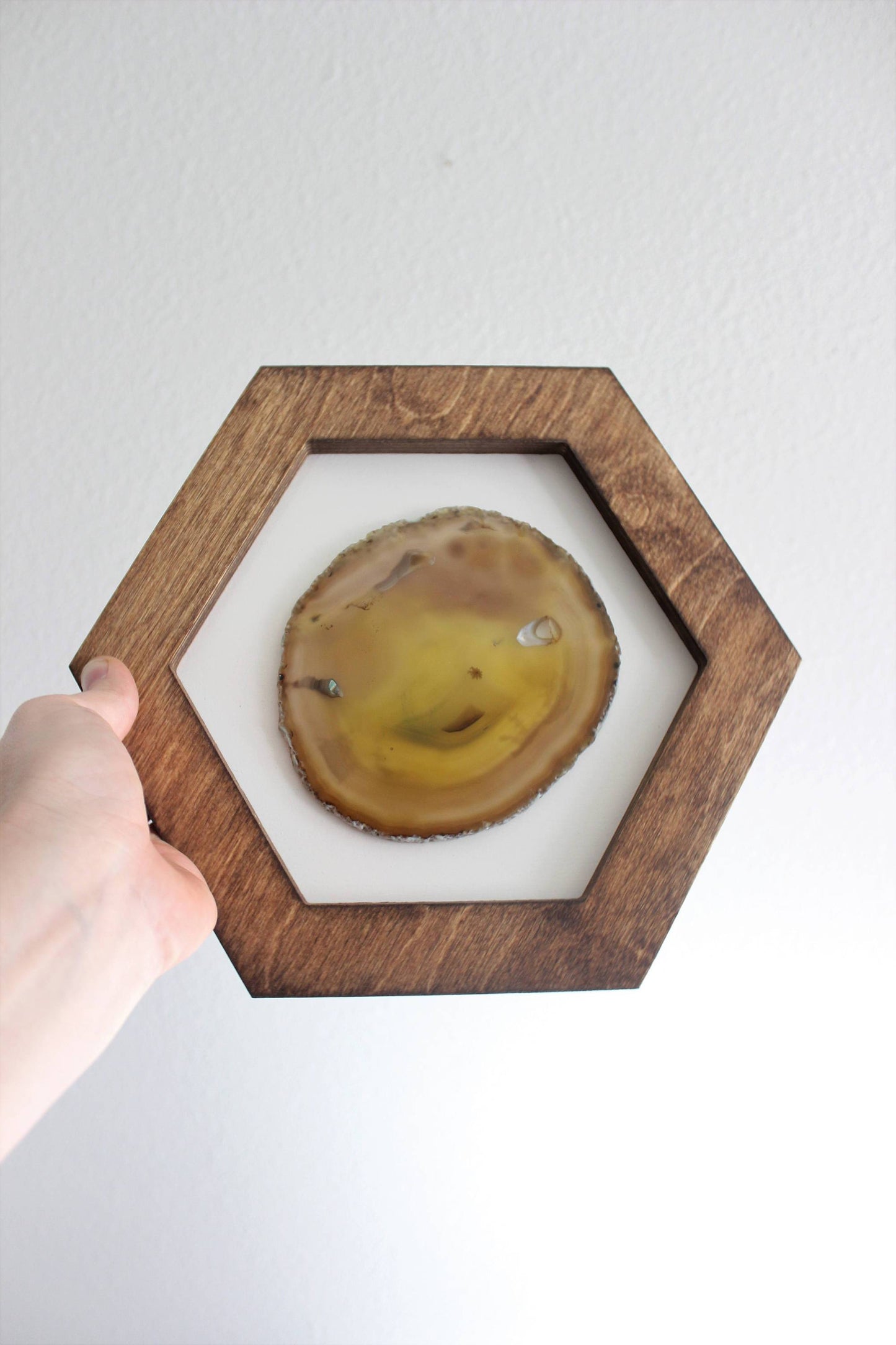 10" Yellow Agate Framed Hex Wall Art