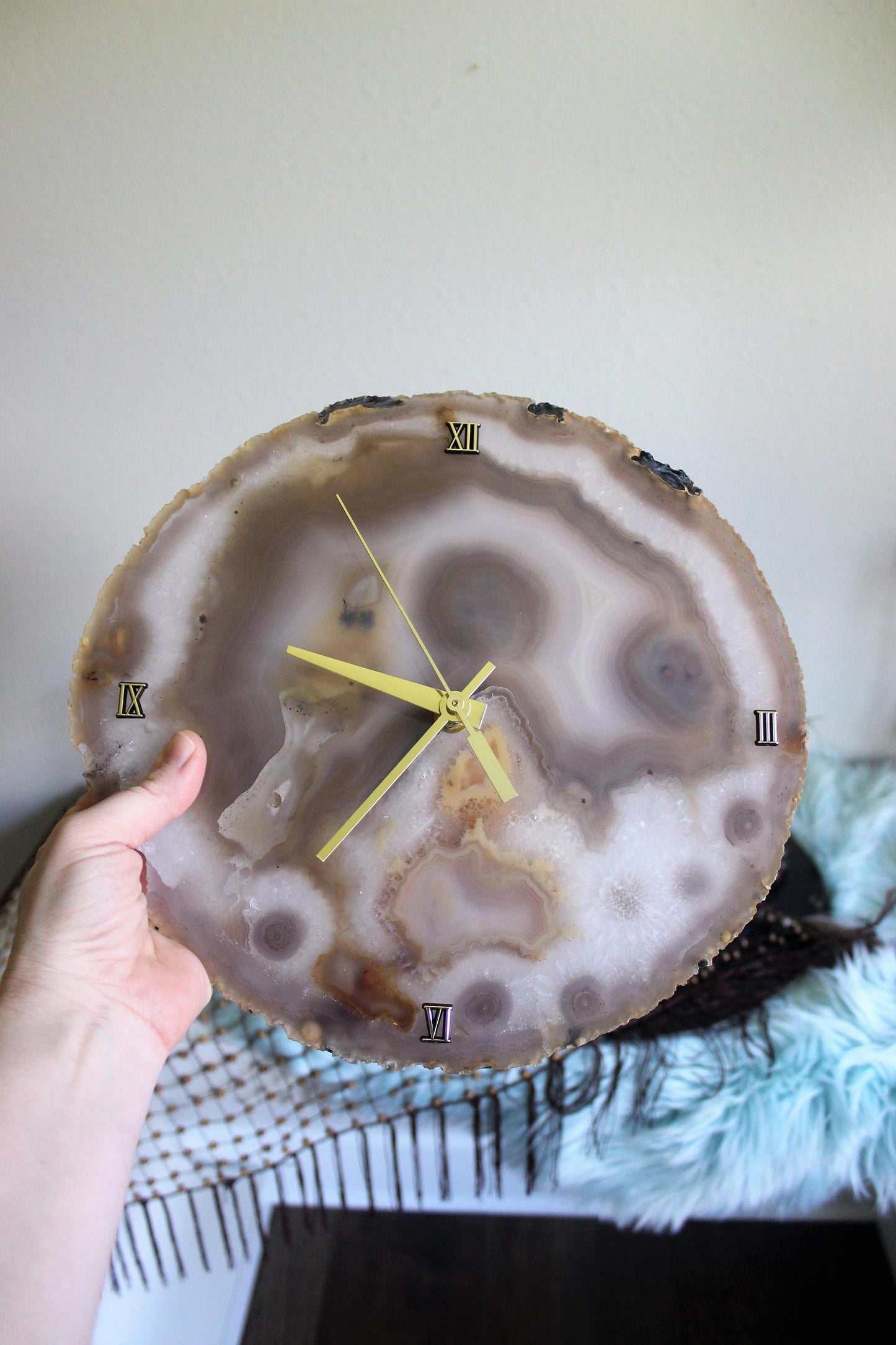 11" Natural Agate Slab Wall Clock