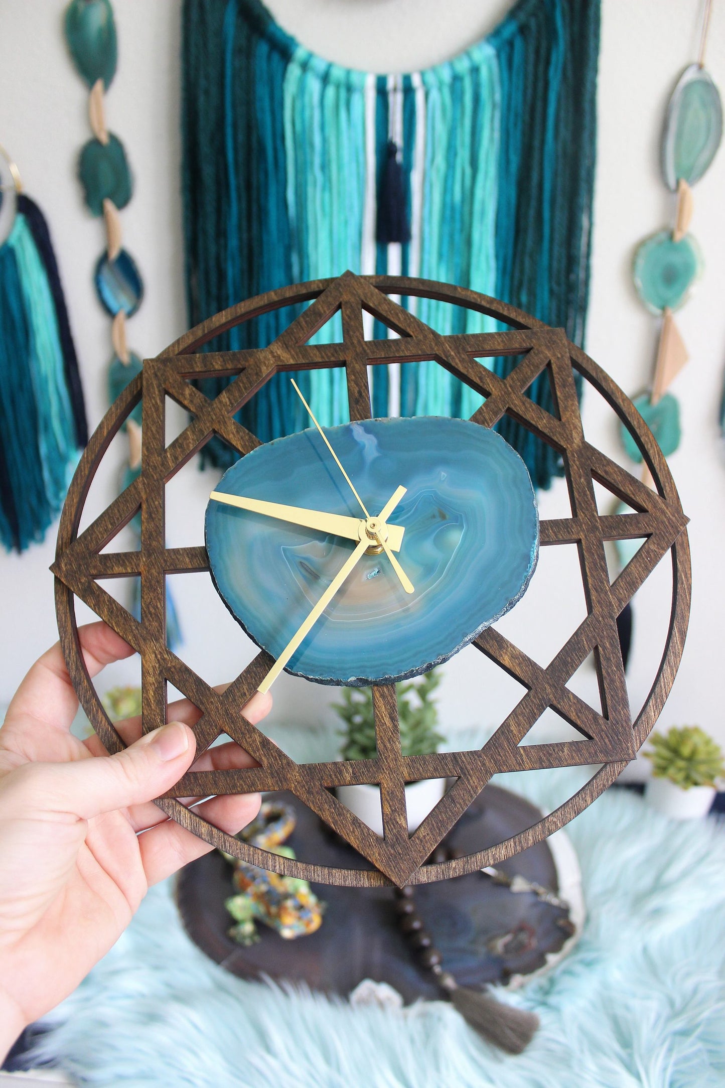 10" Teal Agate Wood Wall Clock