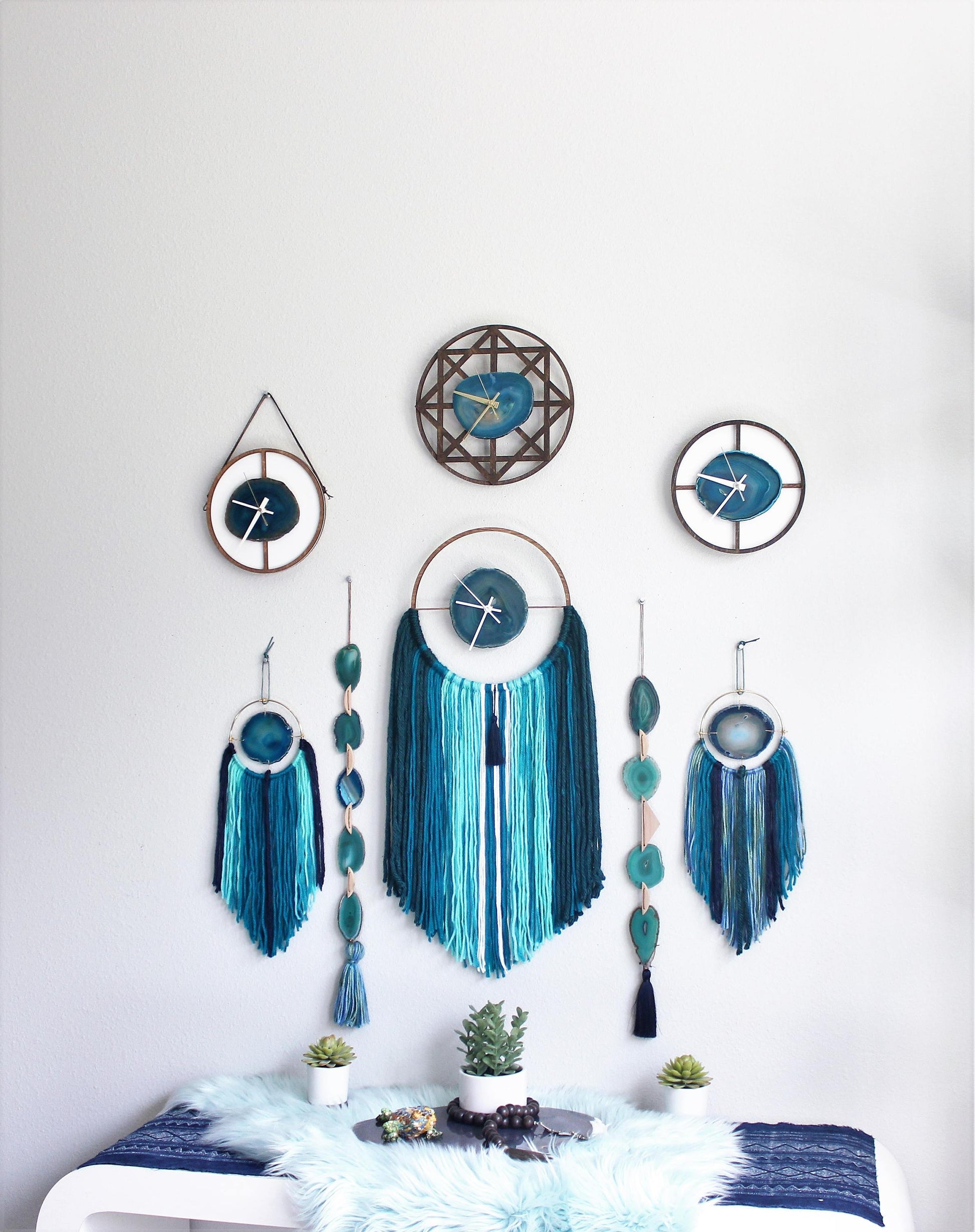 10" Teal Agate Wood Wall Clock