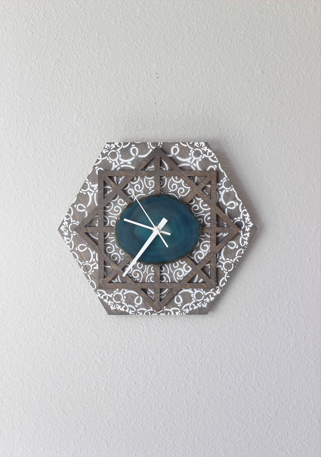 12" Teal Agate Wood Wall Clock