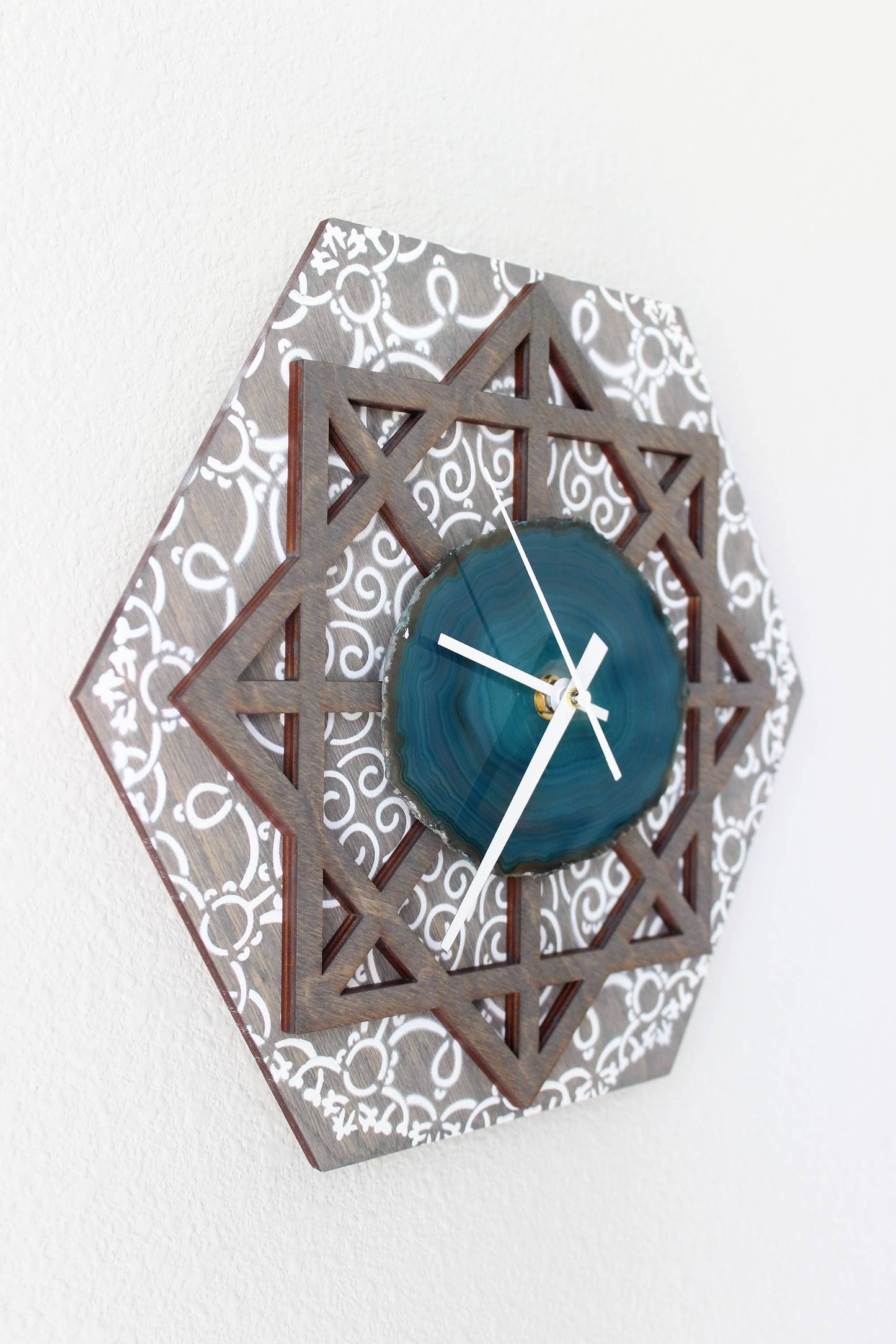 12" Teal Agate Wood Wall Clock