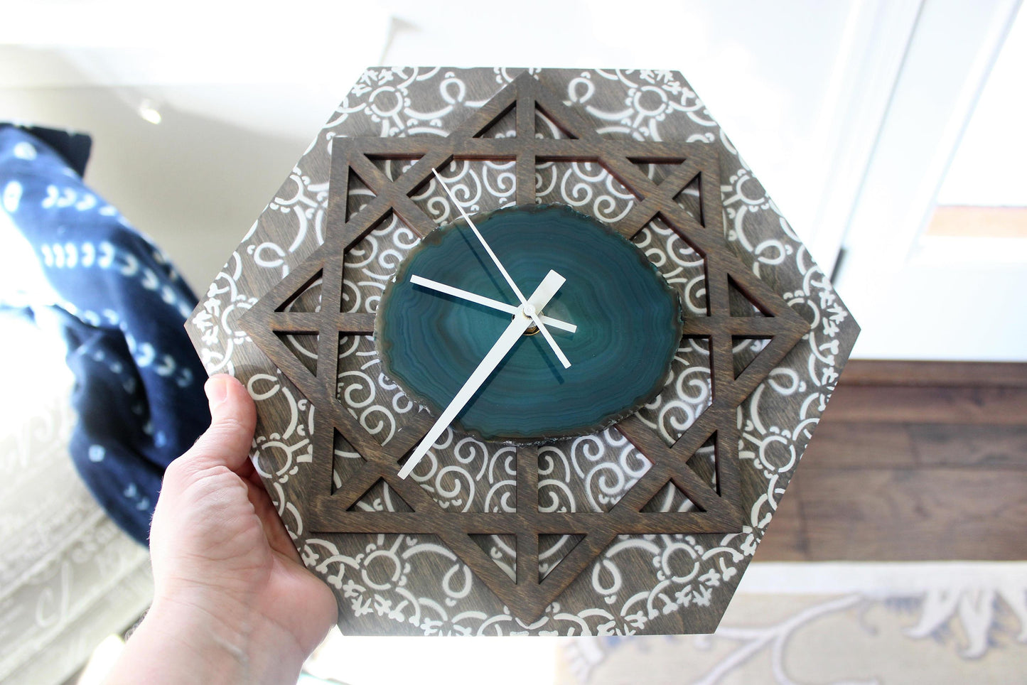 12" Teal Agate Wood Wall Clock