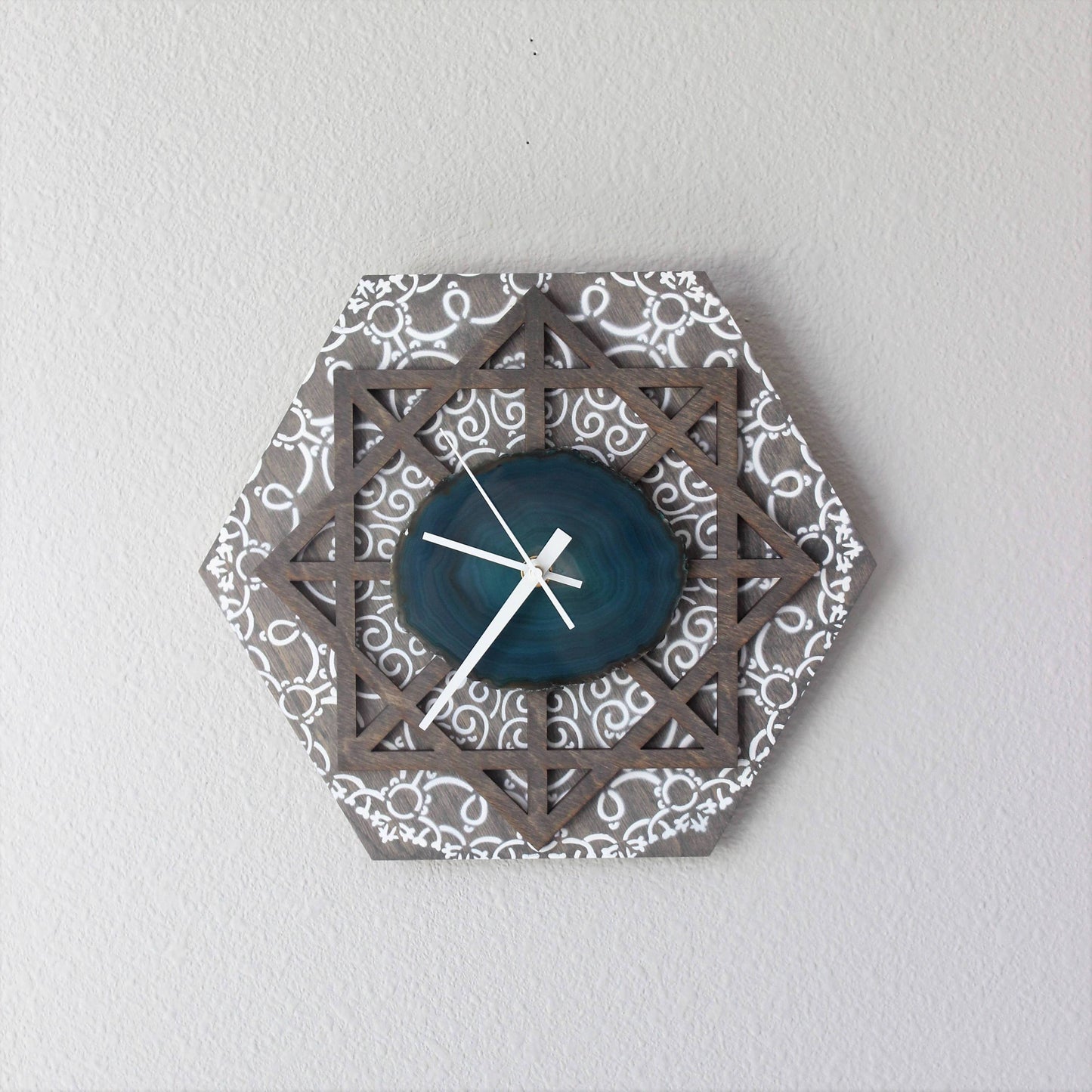 12" Teal Agate Wood Wall Clock