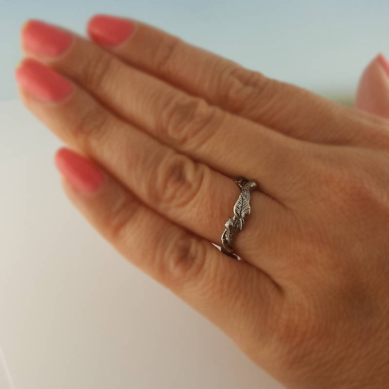 Hand Sculpted Leaf Twig and Vine Eternity Ring, Branch promise Ring with Leaves and Vines by Dawn Vertrees