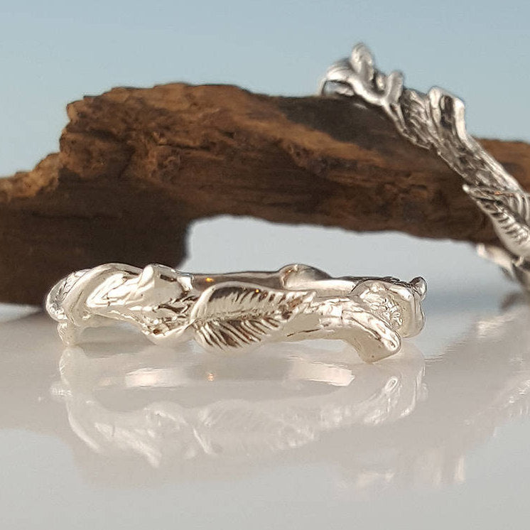 Hand Sculpted Leaf Twig and Vine Eternity Ring, Branch promise Ring with Leaves and Vines by Dawn Vertrees