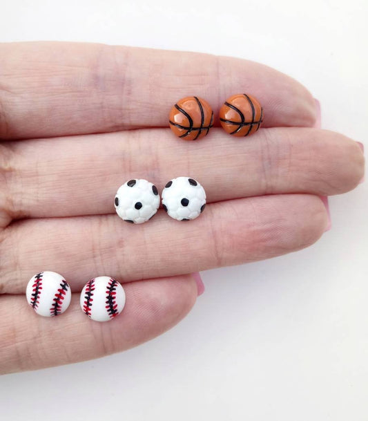 Sports Ball Earrings/Basketball /Soccer/Baseball/Sorts Fans/ Girls who love sports/Pierced ears/Hypoallergenic/Plastic Posts