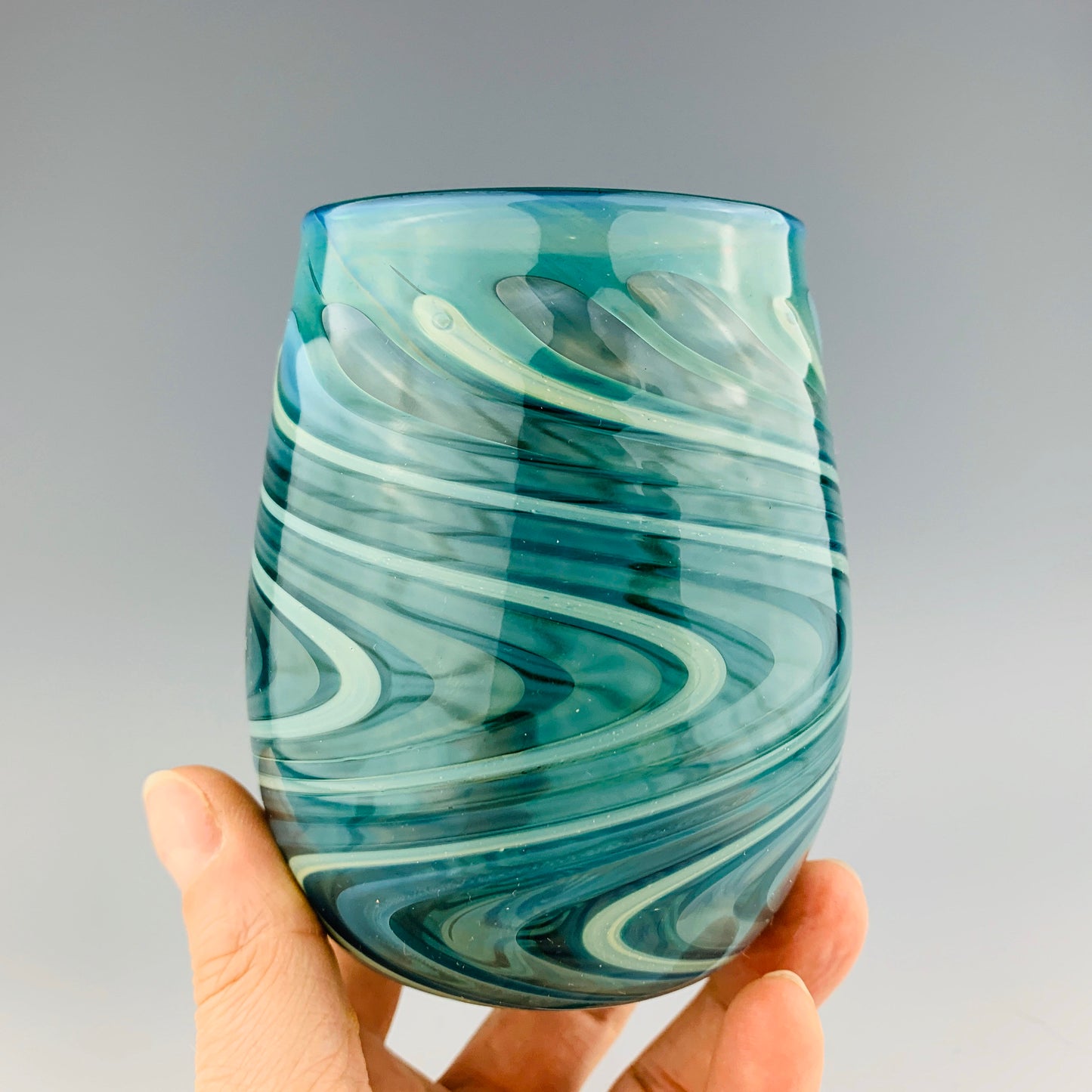 Lake Green and Silver Aqua Stemless Wineglass