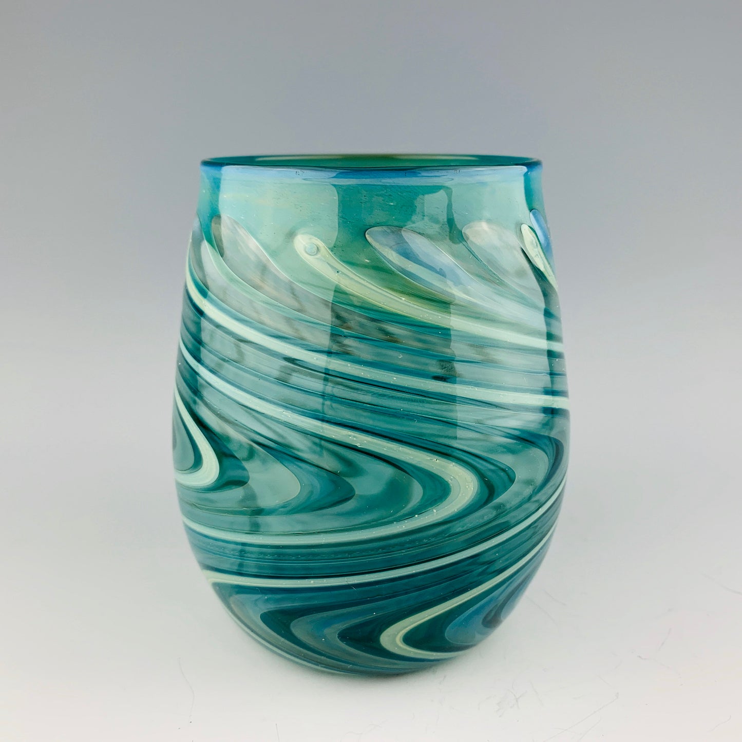 Lake Green and Silver Aqua Stemless Wineglass