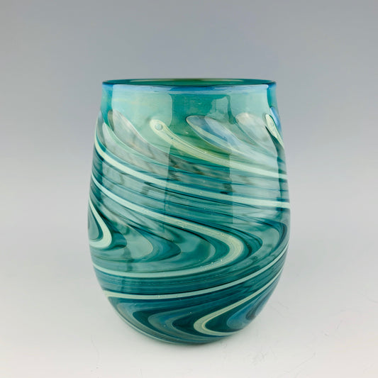 Lake Green and Silver Aqua Stemless Wineglass