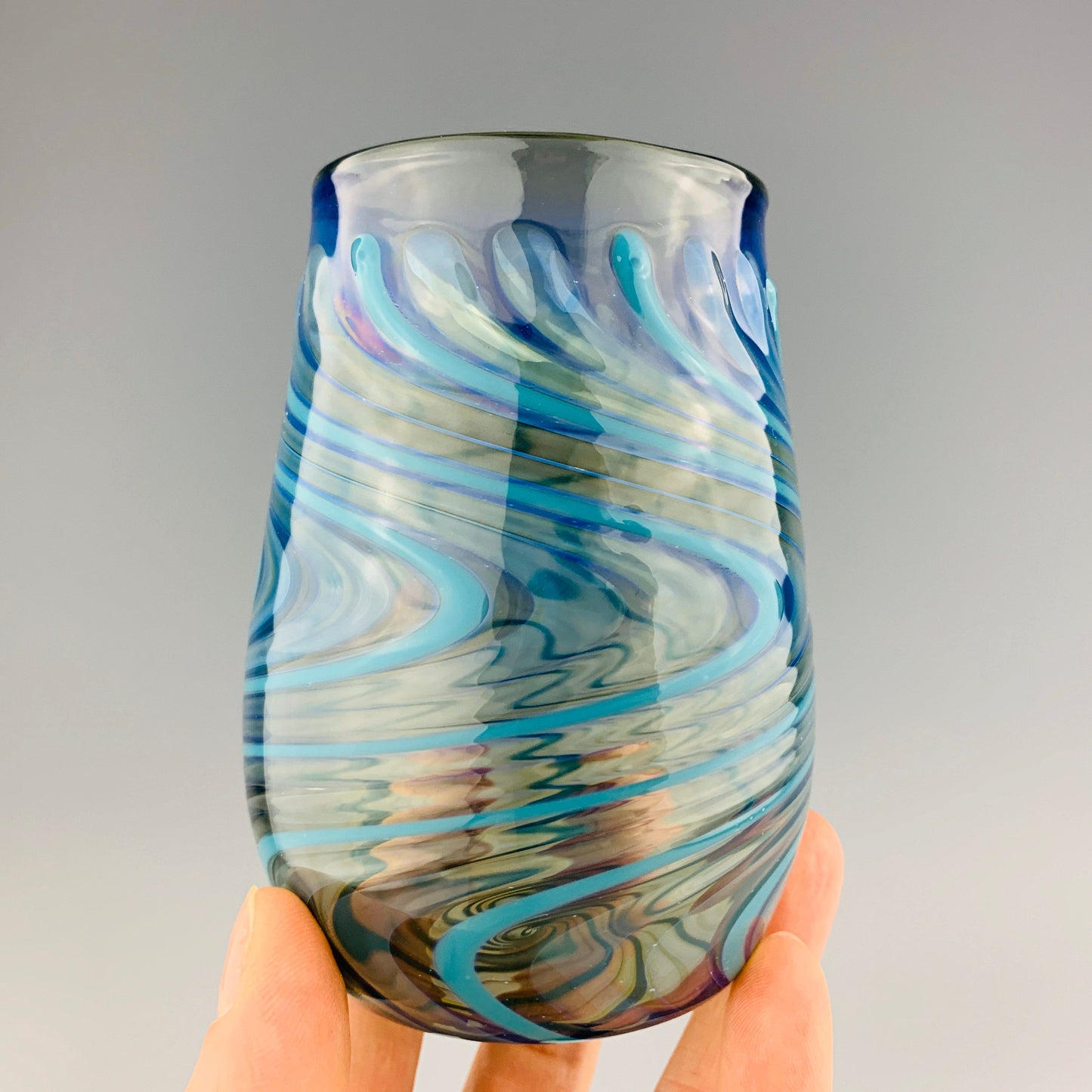 Charcoal and Teal Stemless Wineglass