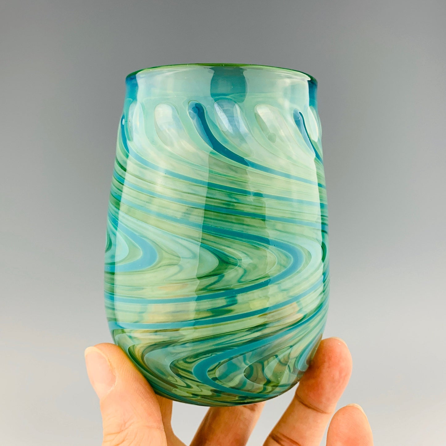 Green and Teal Stemless Wineglass