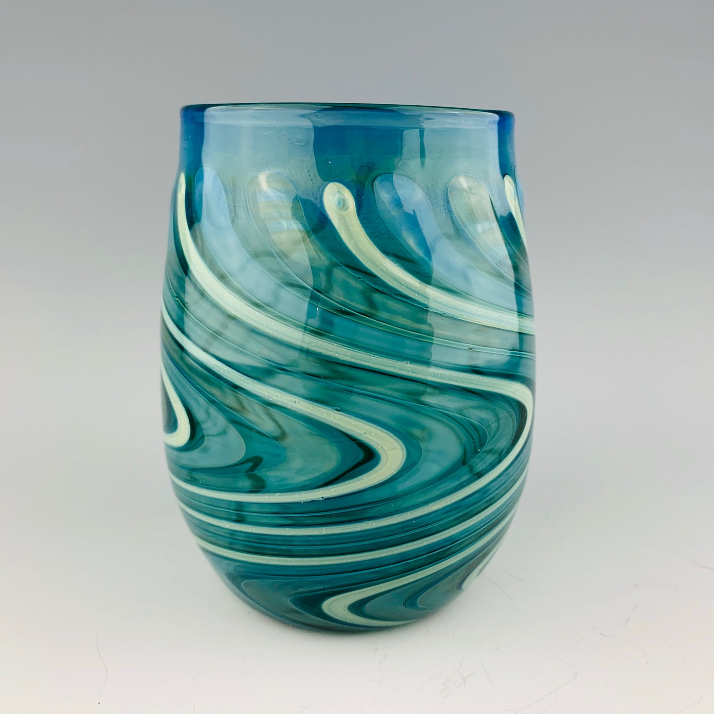 Lake Green and Silver Aqua Stemless Wineglass