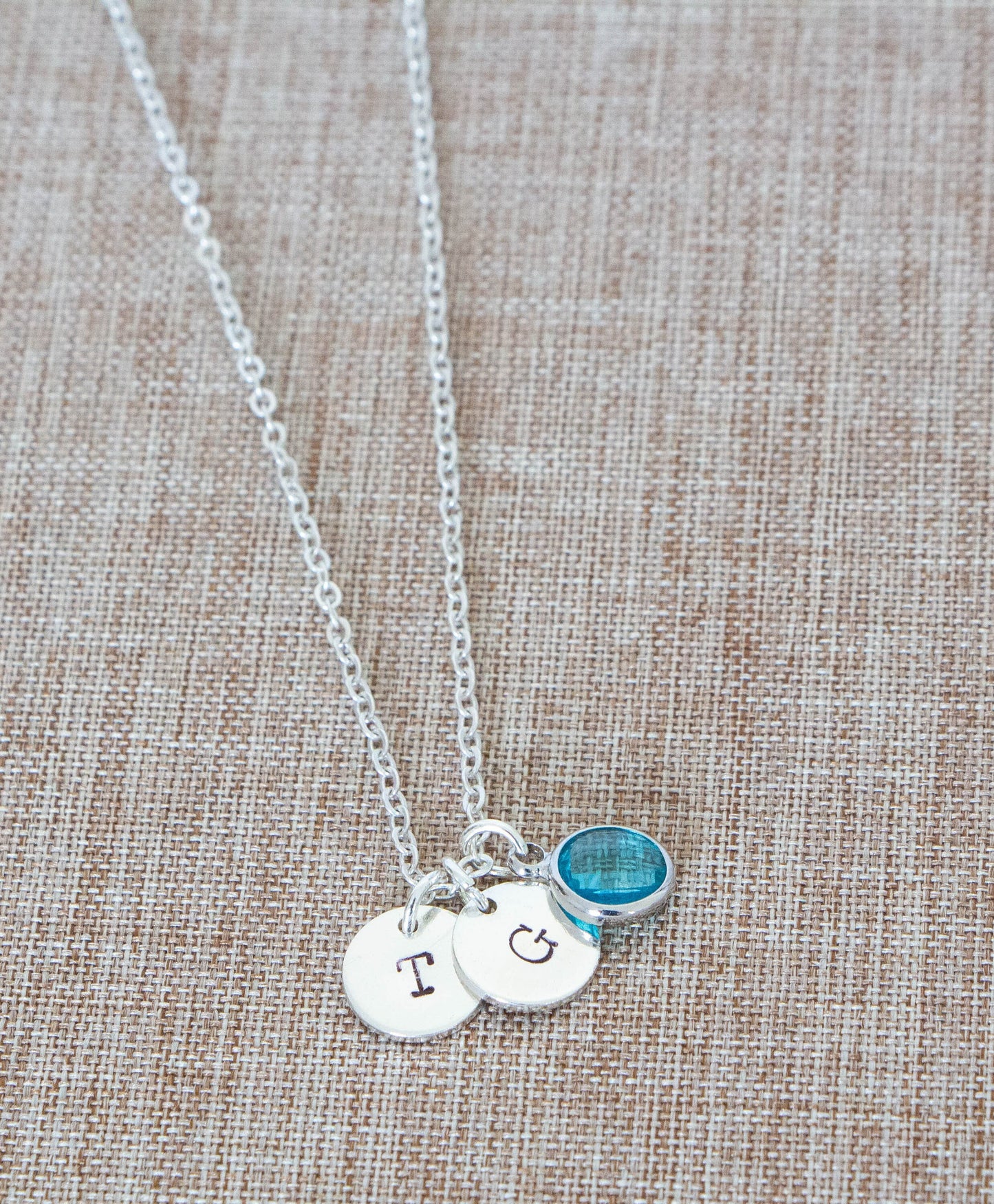 Initial Necklace, Birthstone Necklace,  Personalised Jewellery , custom disc necklace , monogram necklace, bridesmaid gift, gift for mum