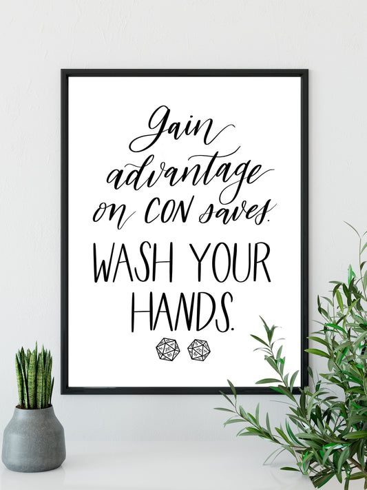 CON Saves Wash your Hands / Funny Dungeons and Dragons bathroom digital print / bathroom printable  / D&D / Nerd gift / Gift for Him / Geek