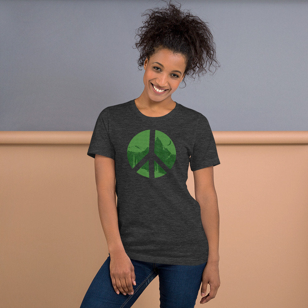 Peace Sign Shirt, Womens Shirts, mens shirt, Hiking Shirt, nature gift, Camping Shirt, Travel Shirt, Nature Short-Sleeve Unisex T-Shirt