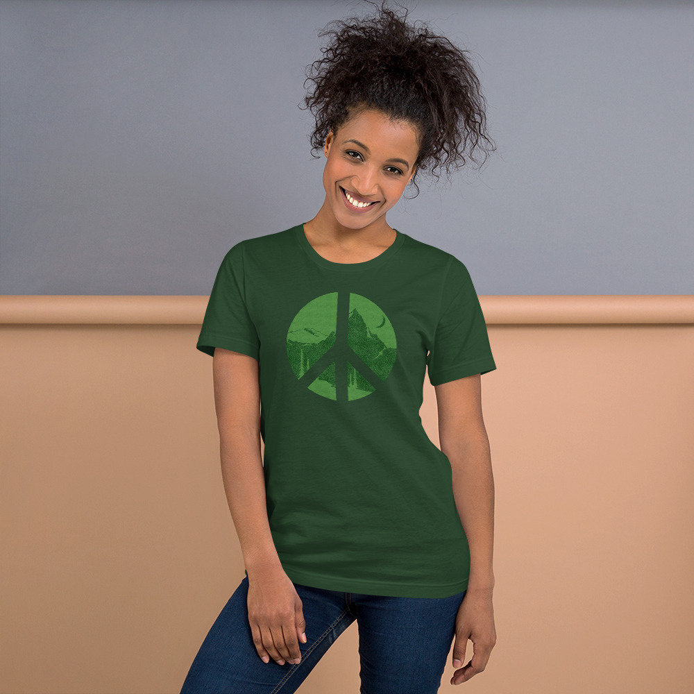 Peace Sign Shirt, Womens Shirts, mens shirt, Hiking Shirt, nature gift, Camping Shirt, Travel Shirt, Nature Short-Sleeve Unisex T-Shirt