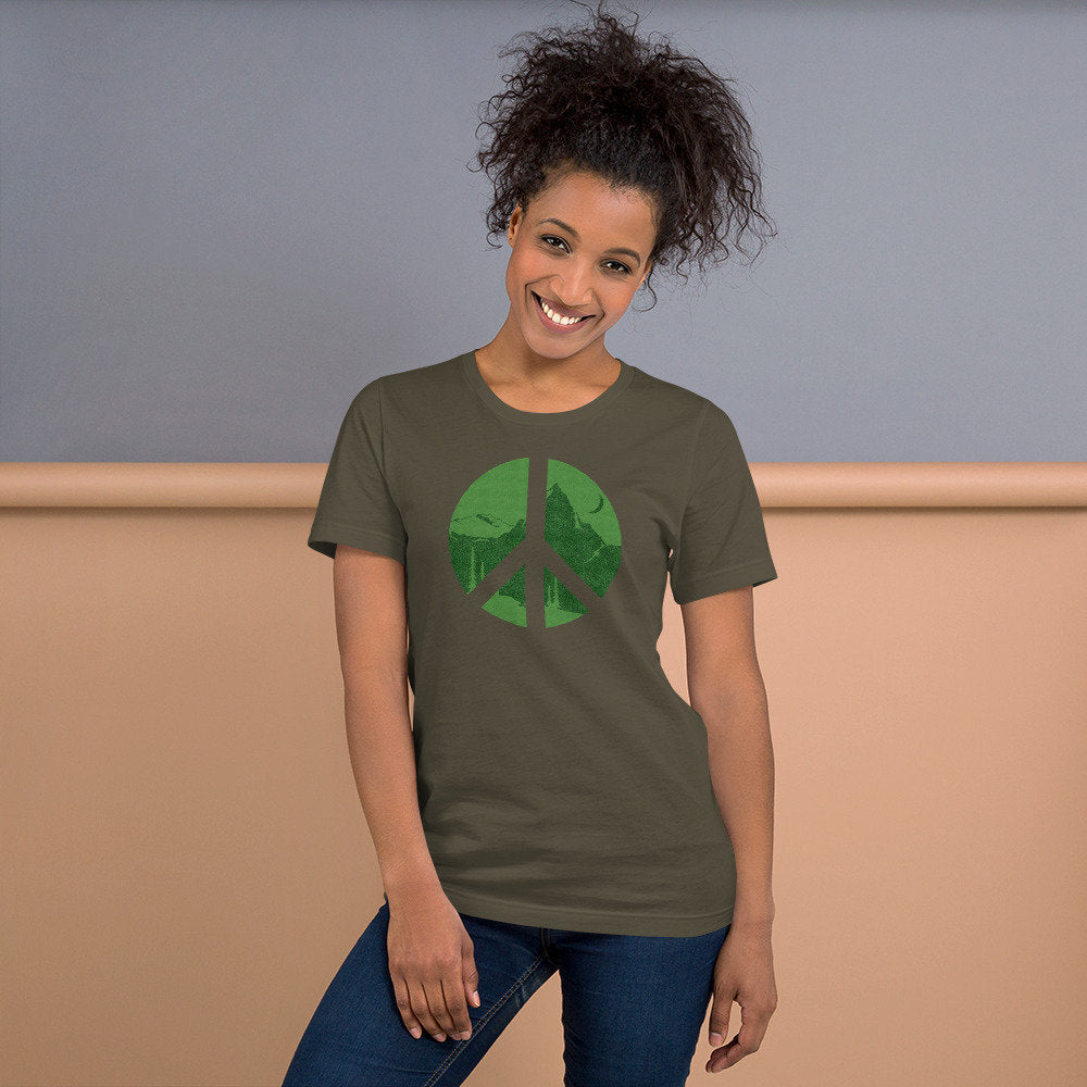 Peace Sign Shirt, Womens Shirts, mens shirt, Hiking Shirt, nature gift, Camping Shirt, Travel Shirt, Nature Short-Sleeve Unisex T-Shirt
