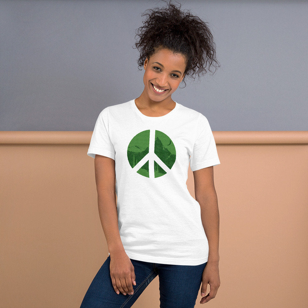 Peace Sign Shirt, Womens Shirts, mens shirt, Hiking Shirt, nature gift, Camping Shirt, Travel Shirt, Nature Short-Sleeve Unisex T-Shirt