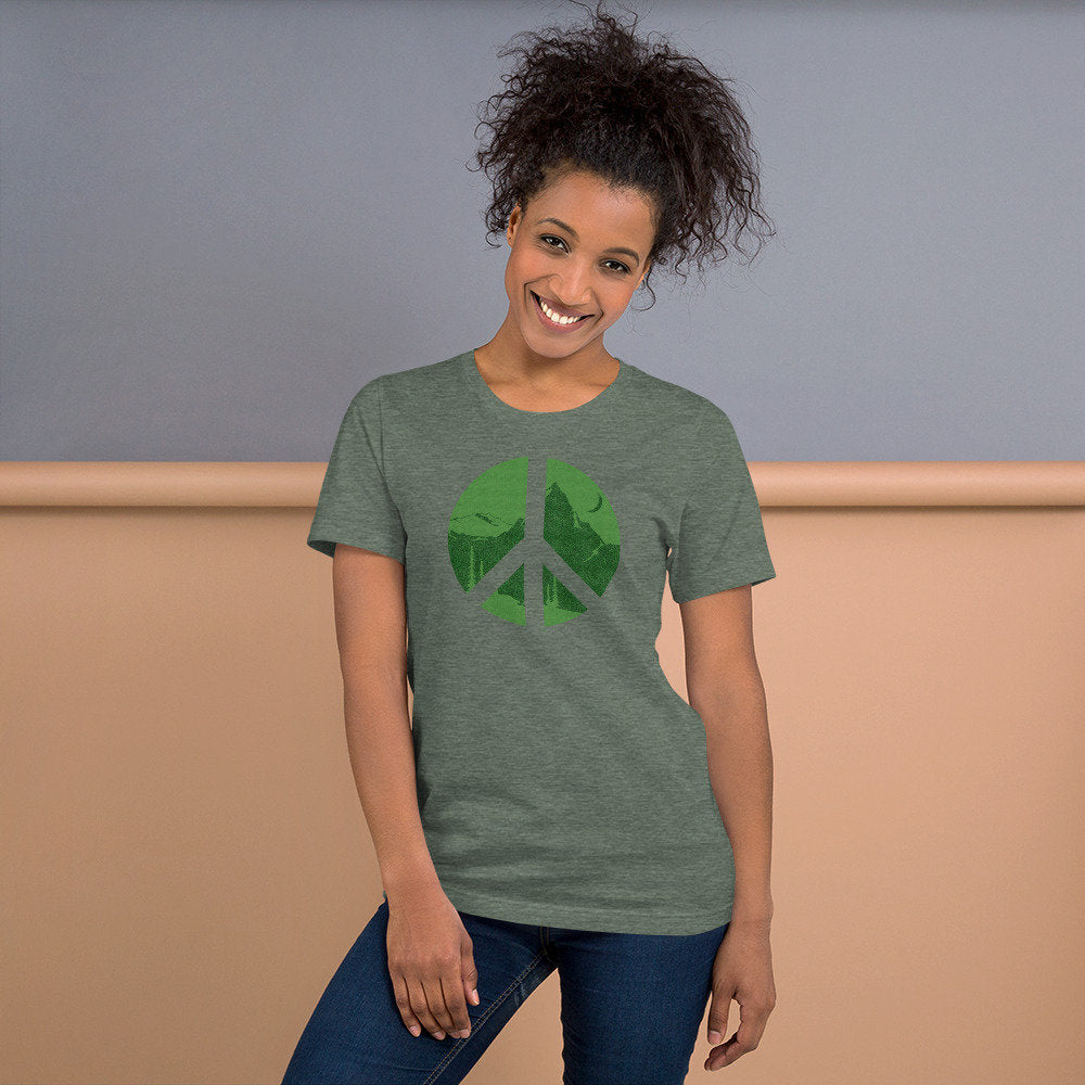 Peace Sign Shirt, Womens Shirts, mens shirt, Hiking Shirt, nature gift, Camping Shirt, Travel Shirt, Nature Short-Sleeve Unisex T-Shirt