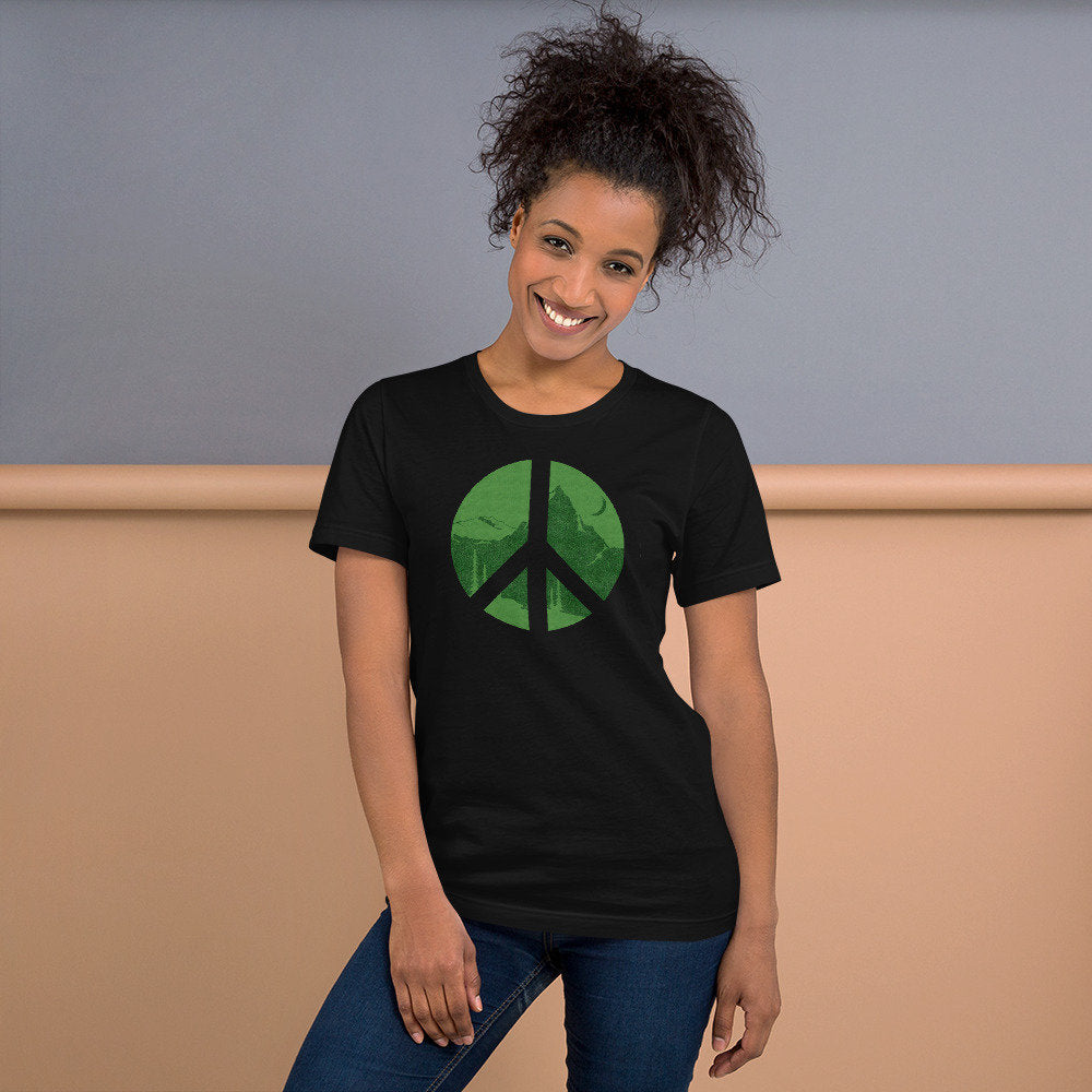 Peace Sign Shirt, Womens Shirts, mens shirt, Hiking Shirt, nature gift, Camping Shirt, Travel Shirt, Nature Short-Sleeve Unisex T-Shirt