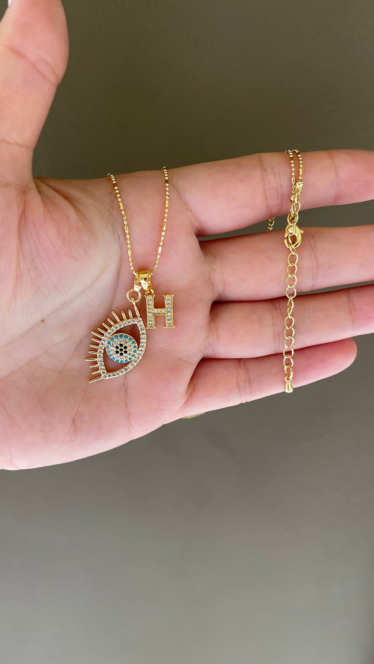 Evil Eye Necklace, Evil Eye Gold Initial Necklace, Dainty Eye Necklace, Evil Eye Necklace with eyelashes, Evil eye necklace silver