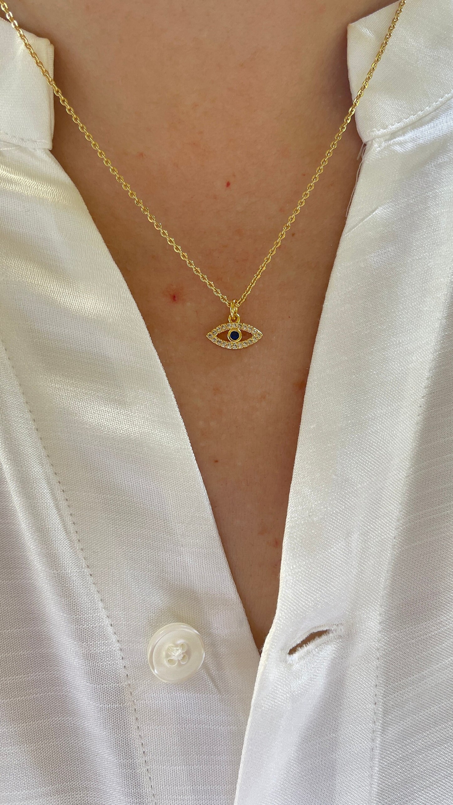 Evil Eye Necklace, Evil Eye Gold Initial Necklace, Dainty Eye Necklace, Evil Eye Necklace with eyelashes, Evil eye necklace silver