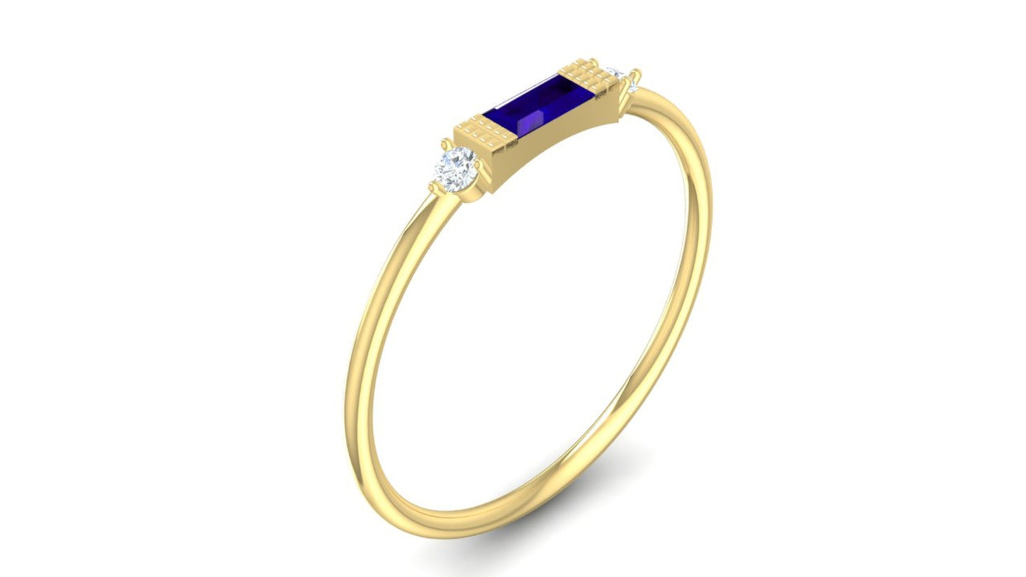 Sapphire Ring/ Baguette Sapphire Ring/ 14k Gold Minimalist Sapphire Ring/ Blue Sapphire Ring/ Baguette and Diamond Ring/ Sapphire Jewelry