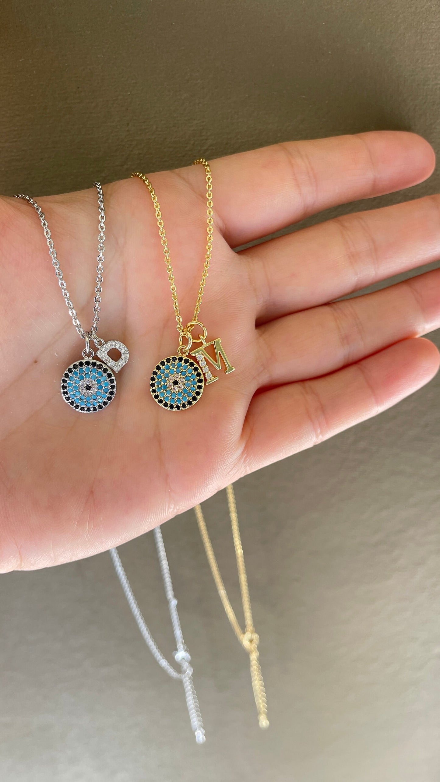 Evil Eye Necklace, Evil Eye Gold Initial Necklace, Dainty Eye Necklace, Evil Eye Necklace with eyelashes, Evil eye necklace silver