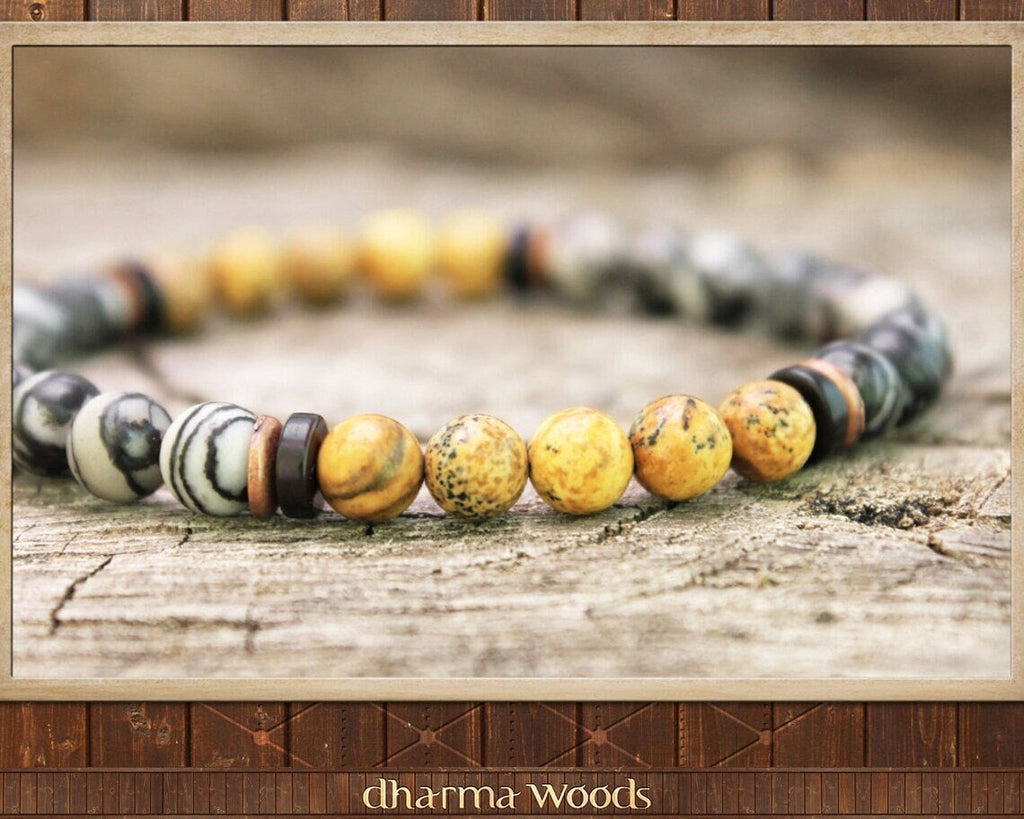 Women's Yoga Mala Bracelet, Wrist Mala, Black White Bracelet, Healing Yoga Armband, Hippie Bead Bracelet, Gemstone Armband, Women Yoga Gift