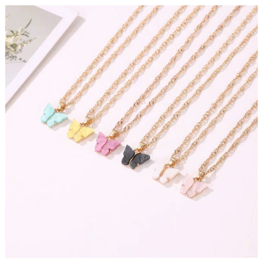 18K Butterfly Necklace Black, White, Turquoise, Pink, Yellow, Green, Red, Blue, Purple, Gold Plated Pendant