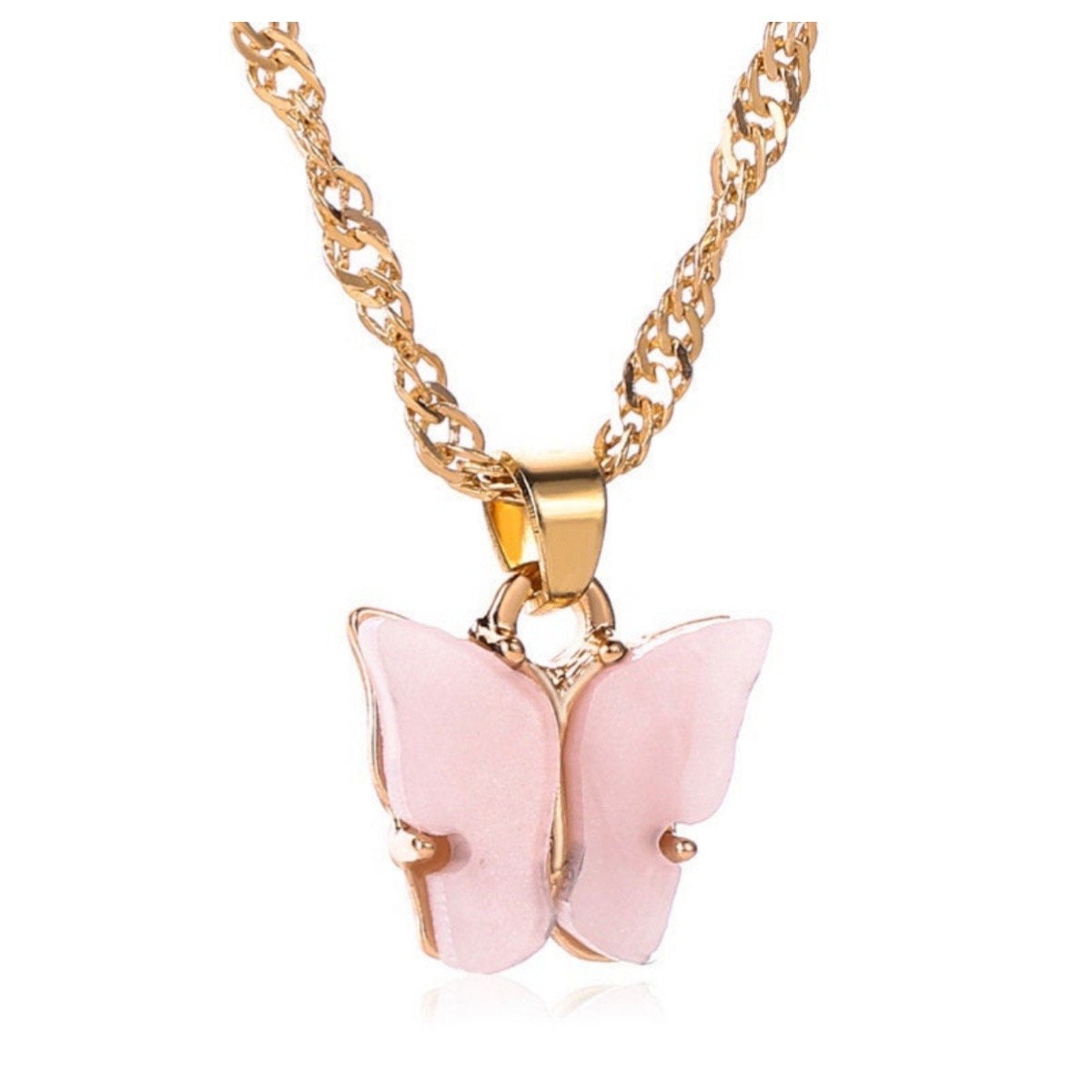 18K Butterfly Necklace Black, White, Turquoise, Pink, Yellow, Green, Red, Blue, Purple, Gold Plated Pendant